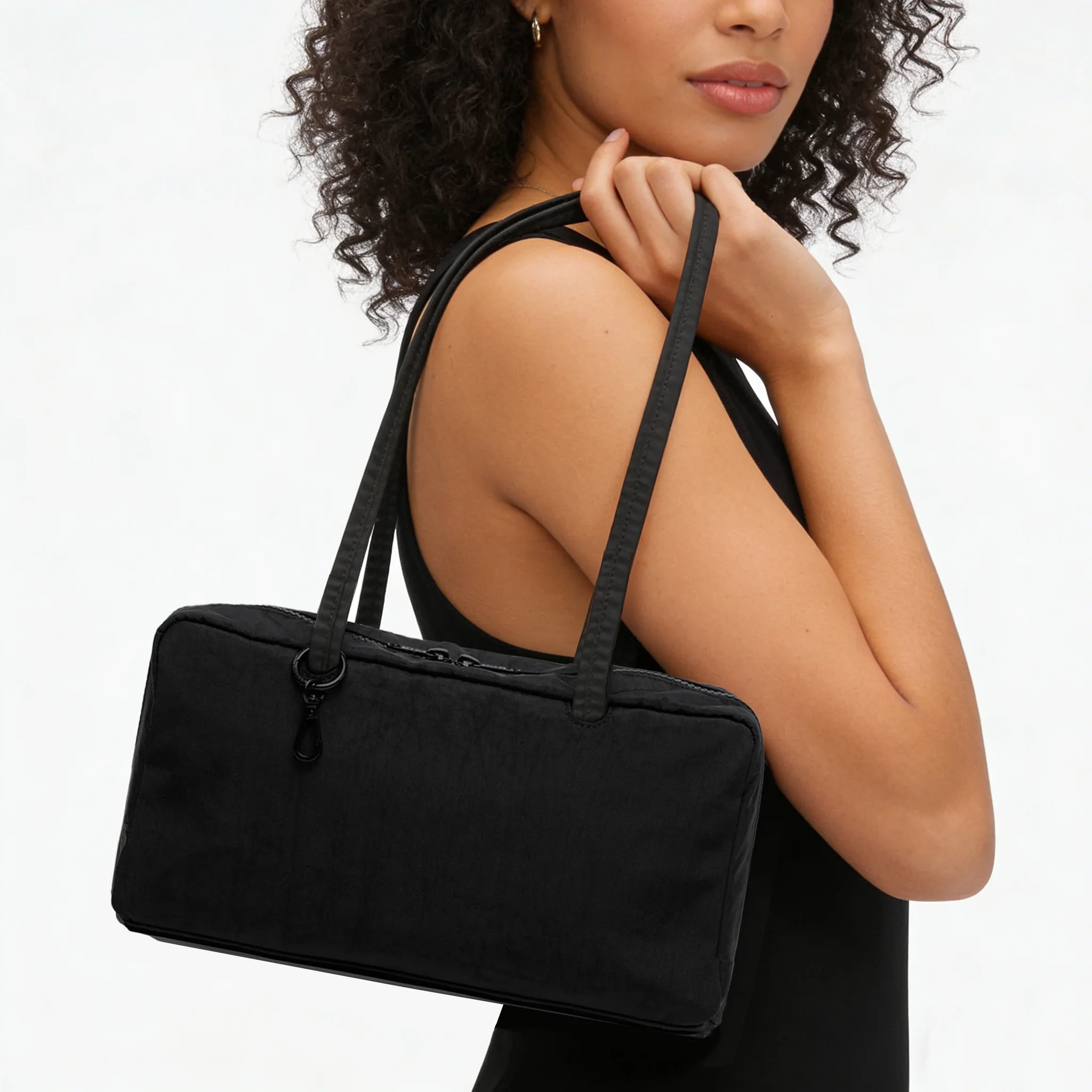 Nylon Tote Bag Bowler Bag Women Shoulder Purse with Keychain Clip, Lightweight Zipper Handbag Daily Work Travel Gym Gift for Mum