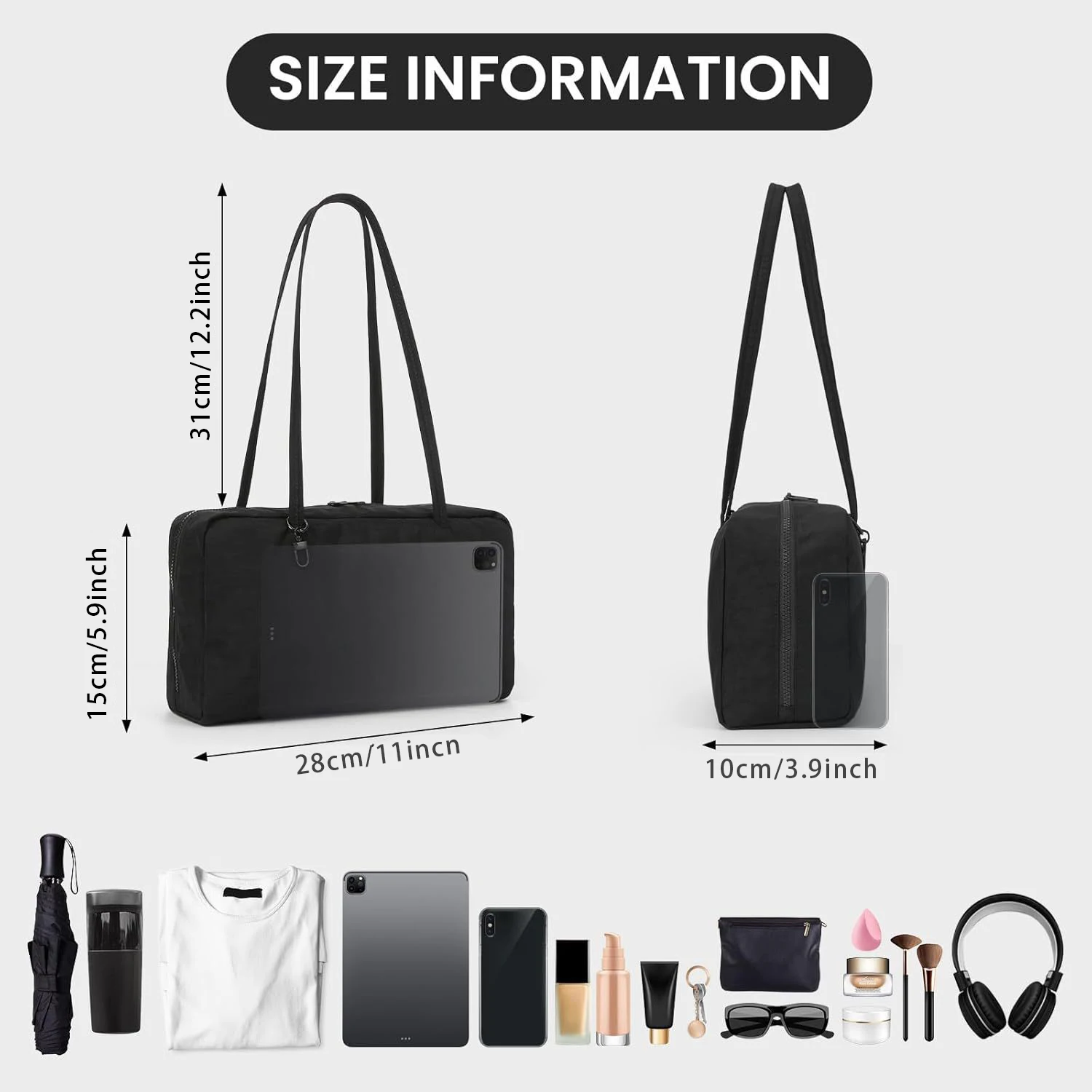 Nylon Tote Bag Bowler Bag Women Shoulder Purse with Keychain Clip, Lightweight Zipper Handbag Daily Work Travel Gym Gift for Mum
