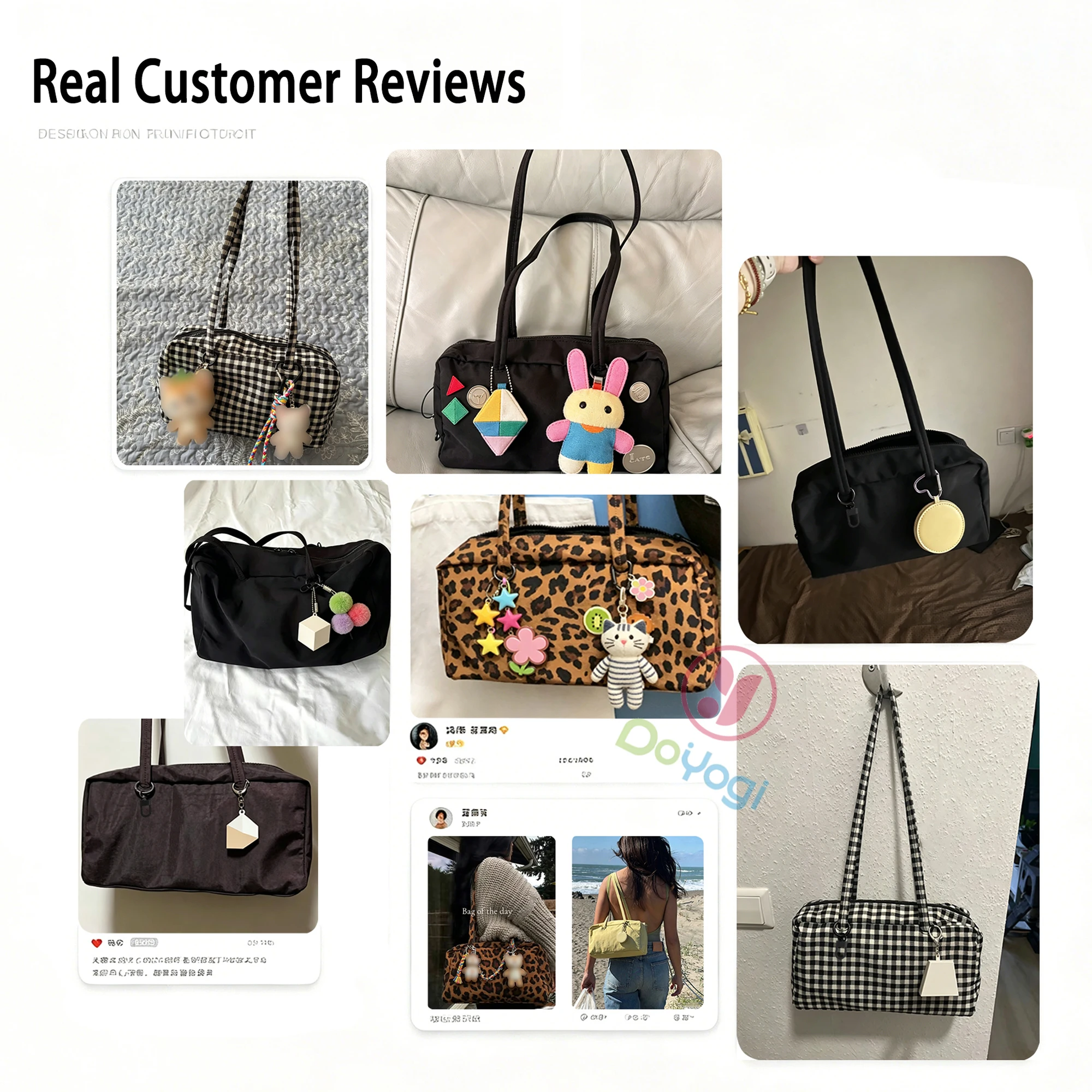 Nylon Tote Bag Bowler Bag Women Shoulder Purse with Keychain Clip, Lightweight Zipper Handbag Daily Work Travel Gym Gift for Mum