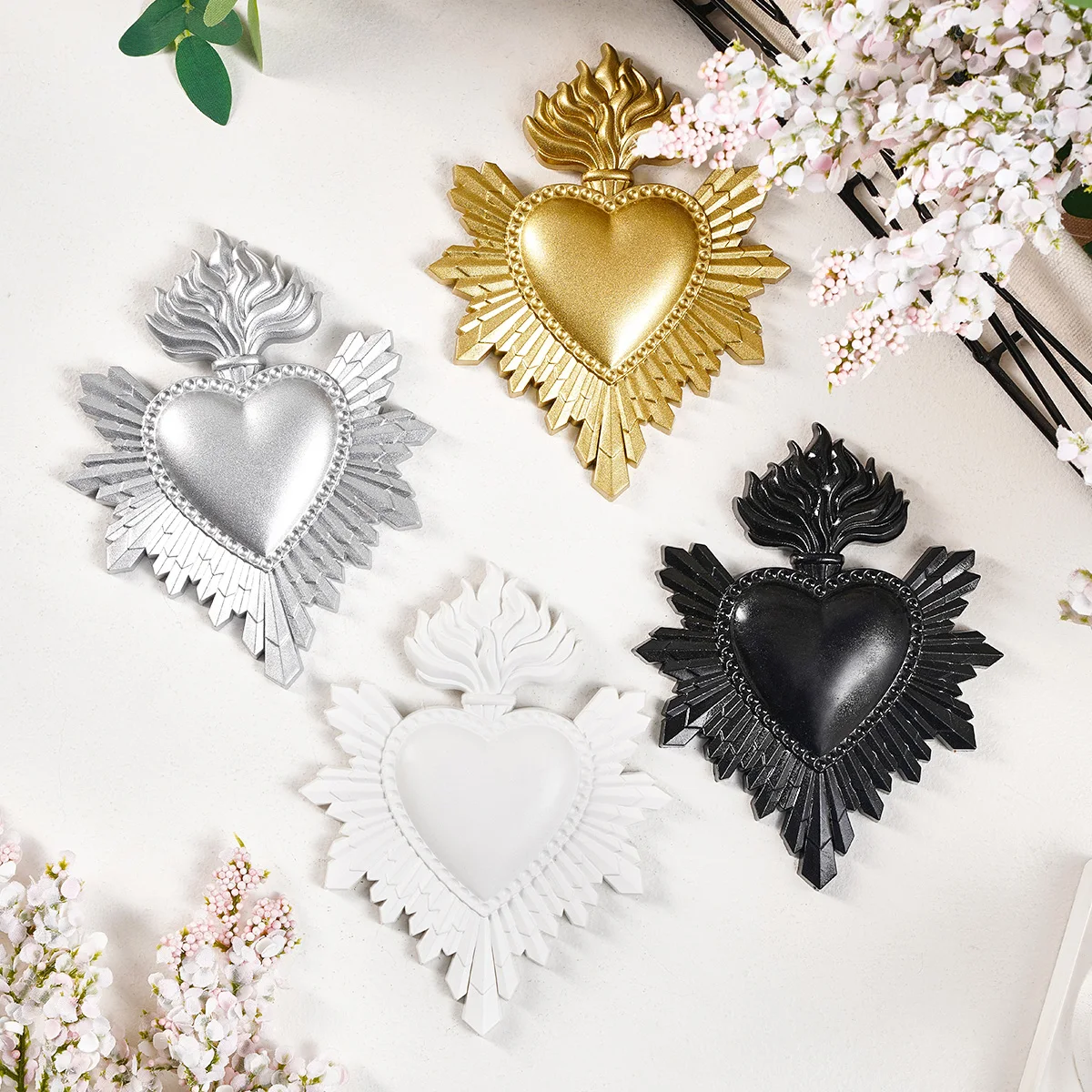 1PC, Made of Resin, Flame-Shaped Heart-Shaped Decorative Handcrafted Item for Hanging, Suitable for Home Wall Decoration