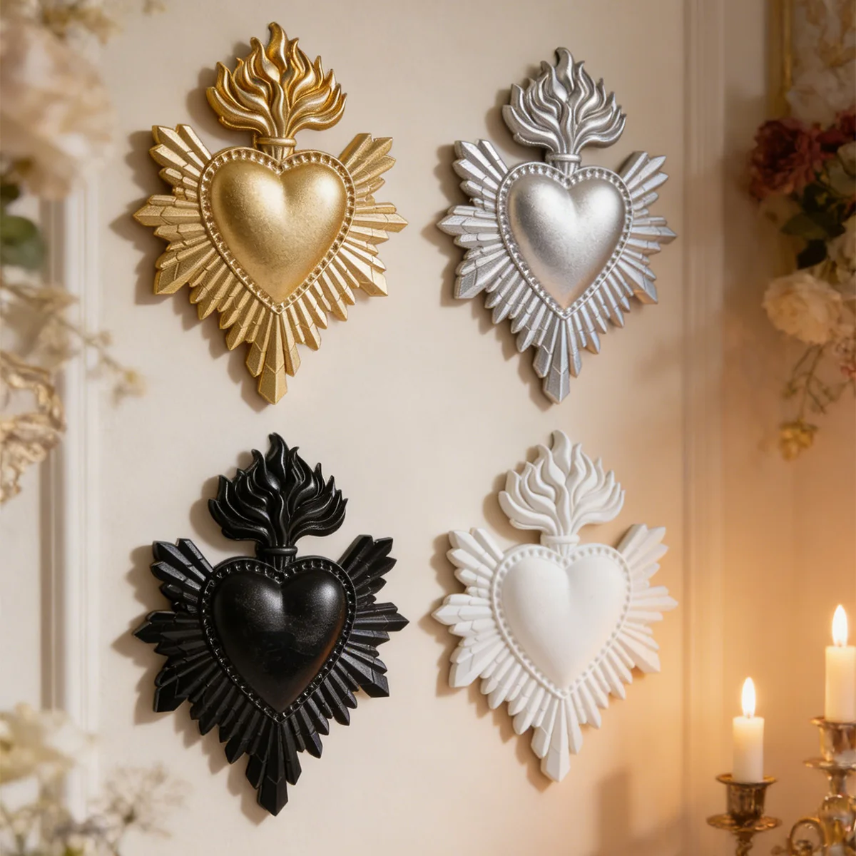 1PC, Made of Resin, Flame-Shaped Heart-Shaped Decorative Handcrafted Item for Hanging, Suitable for Home Wall Decoration