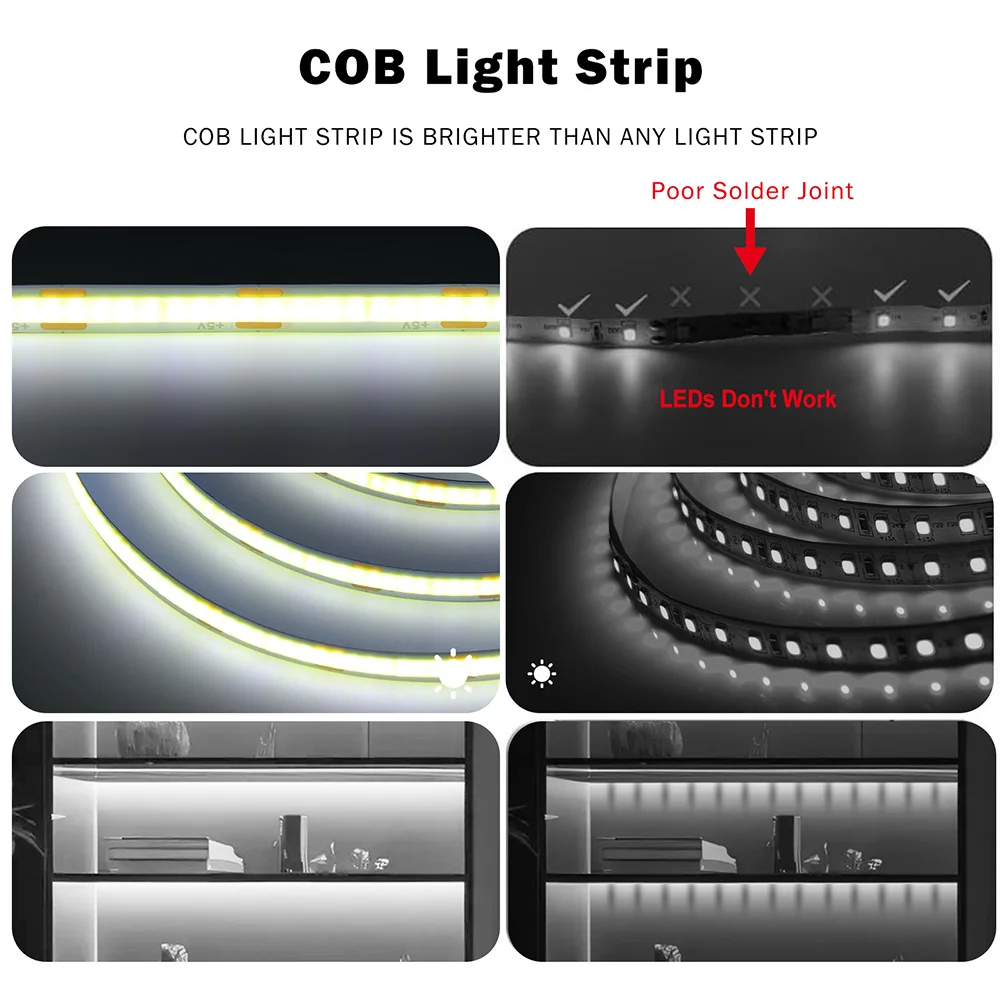 5V USB COB LED Strip Light 320LEDs Ribbon Tape Warm White Red Green Blue Pink Yellow 8mm PCB Flexible Linear Lighting Room Decor