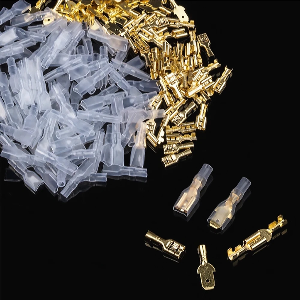 Wire Crimp Terminals Set 2.8/4.8/6.3mm Copper Male Female Wire Spade Connectors with Insulated Sleeve Electrical Conector Box