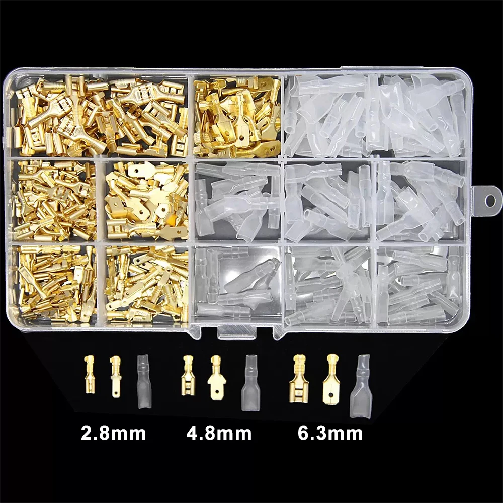Wire Crimp Terminals Set 2.8/4.8/6.3mm Copper Male Female Wire Spade Connectors with Insulated Sleeve Electrical Conector Box