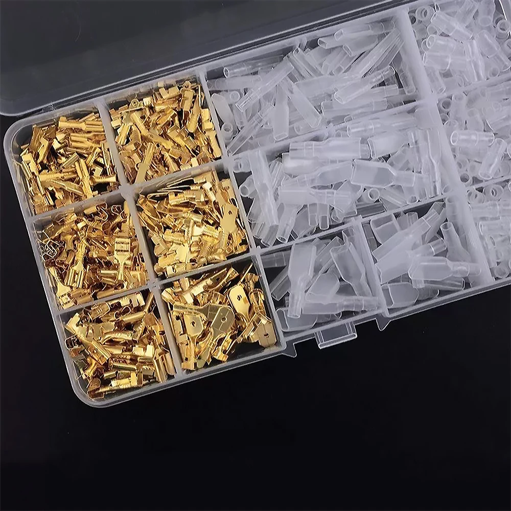 Wire Crimp Terminals Set 2.8/4.8/6.3mm Copper Male Female Wire Spade Connectors with Insulated Sleeve Electrical Conector Box
