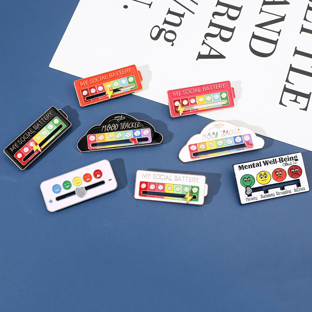 Mood Expression Pins for Women Men My Social Battery Brooches on Clothes Funny Alloy Badge Gifts