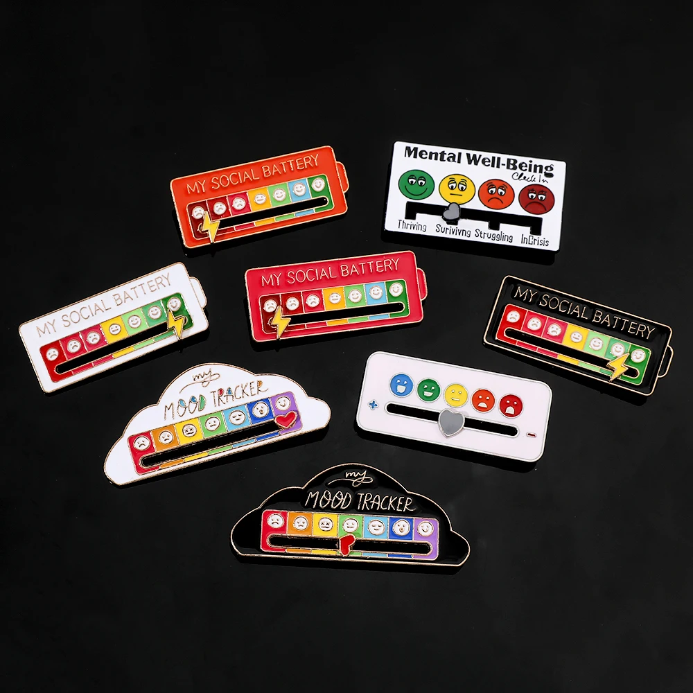 Mood Expression Pins for Women Men My Social Battery Brooches on Clothes Funny Alloy Badge Gifts