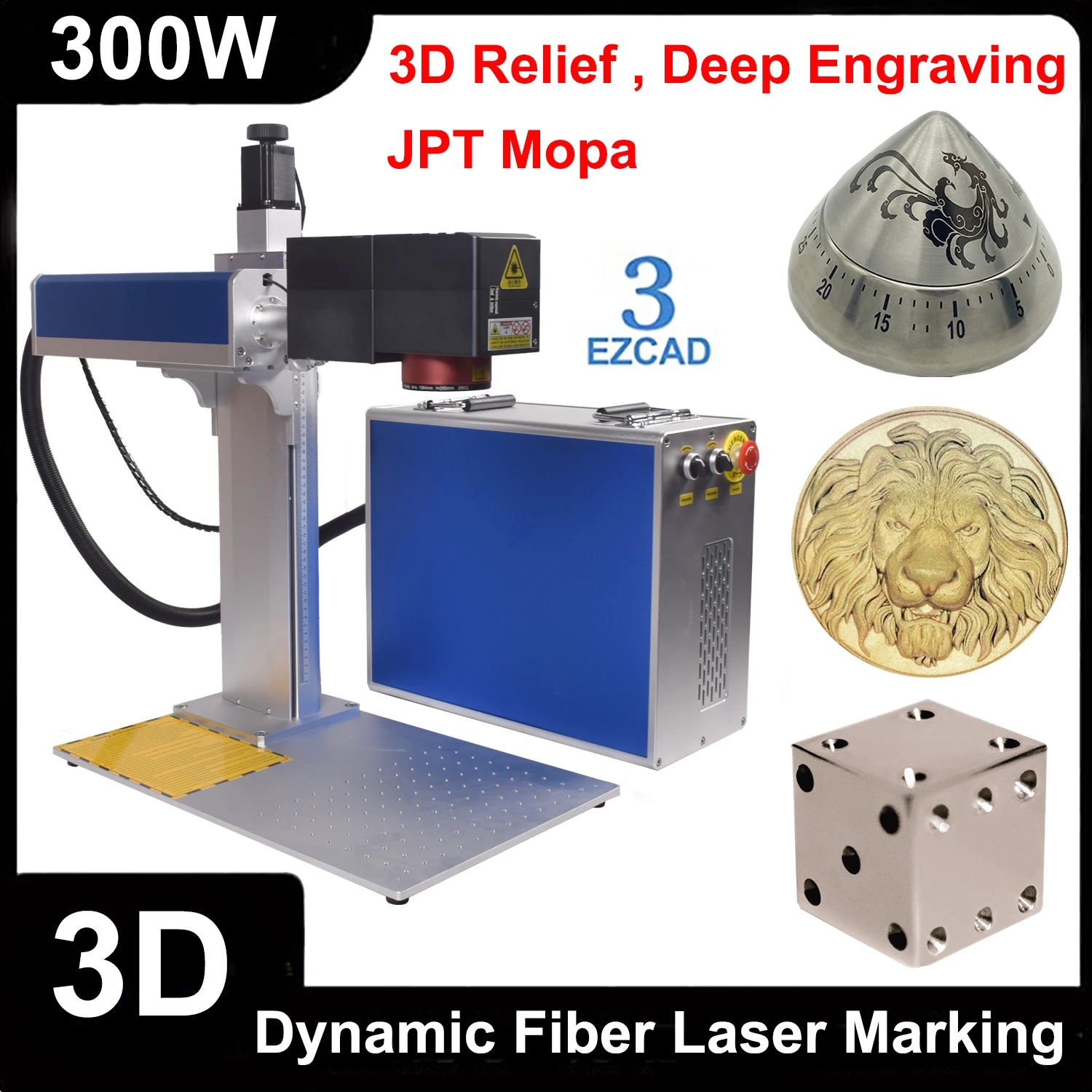 300W 3D JPT Mopa Fiber Laser Marking Cutting Machine 3 Axis Laser Engraver for All Metal Jewelry 200W 100W Deep Laser Marking