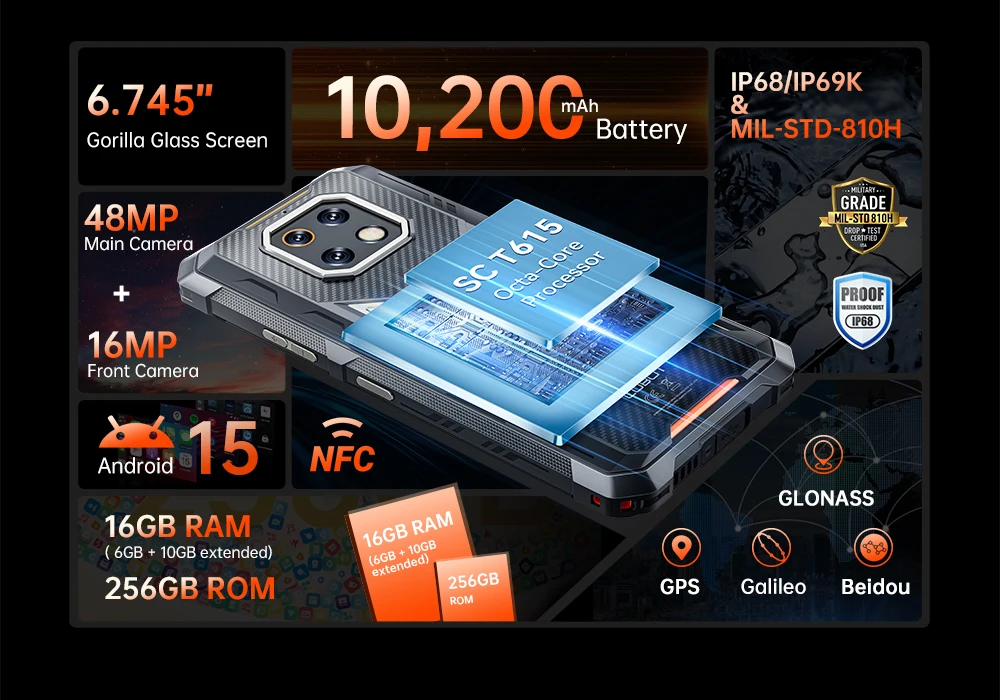 [Ship From UK] Cubot KingKong ES 3 Android 15 Rugged Smartphone 16GB(6+10) 256GB 10200mAh 33W 48MP 6.745''120Hz NFC Mobile Phone