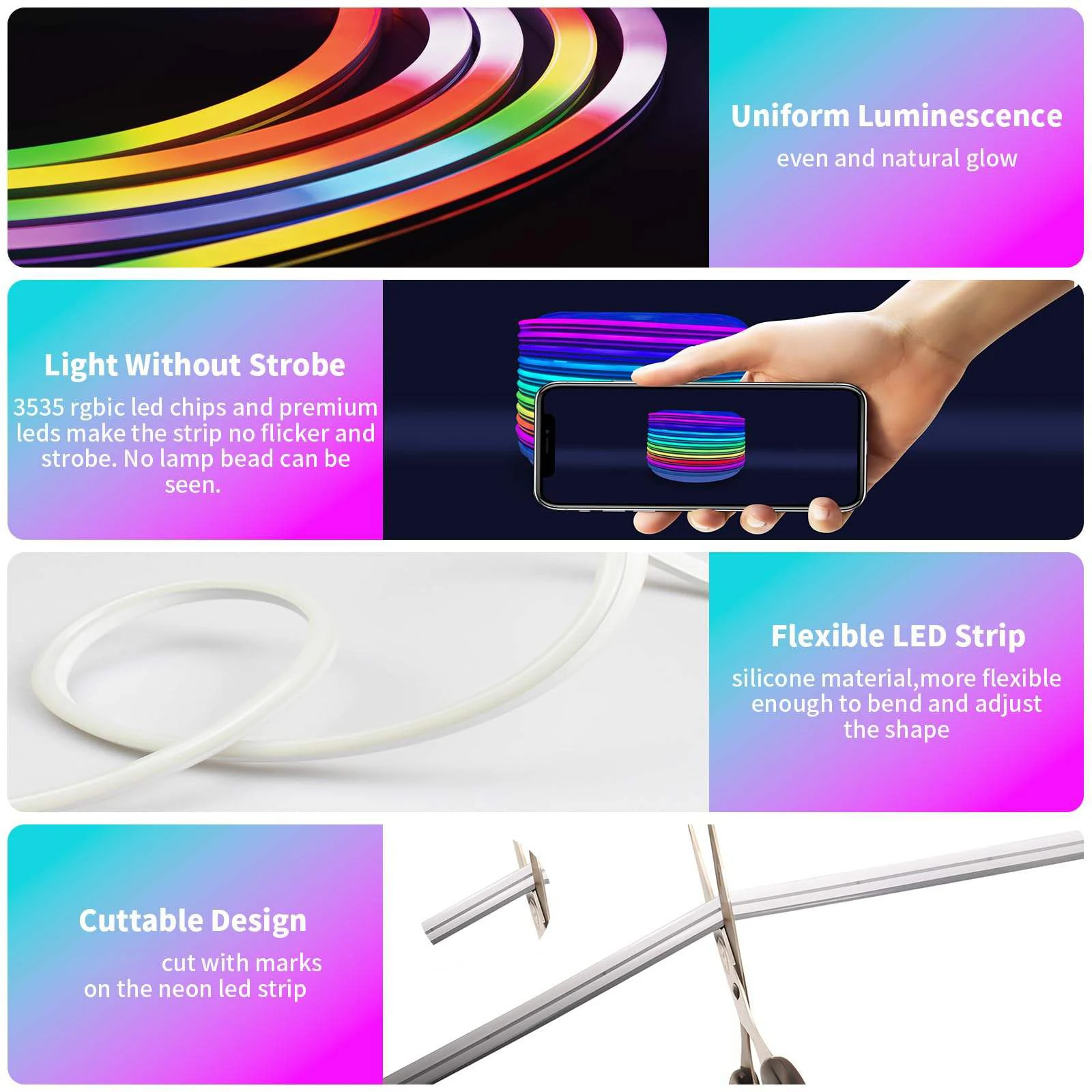 RGB Rope Light APP Remote Silicone Neon Tape Light Color Changing Rope Light for Bedroom Living Room Gameroom