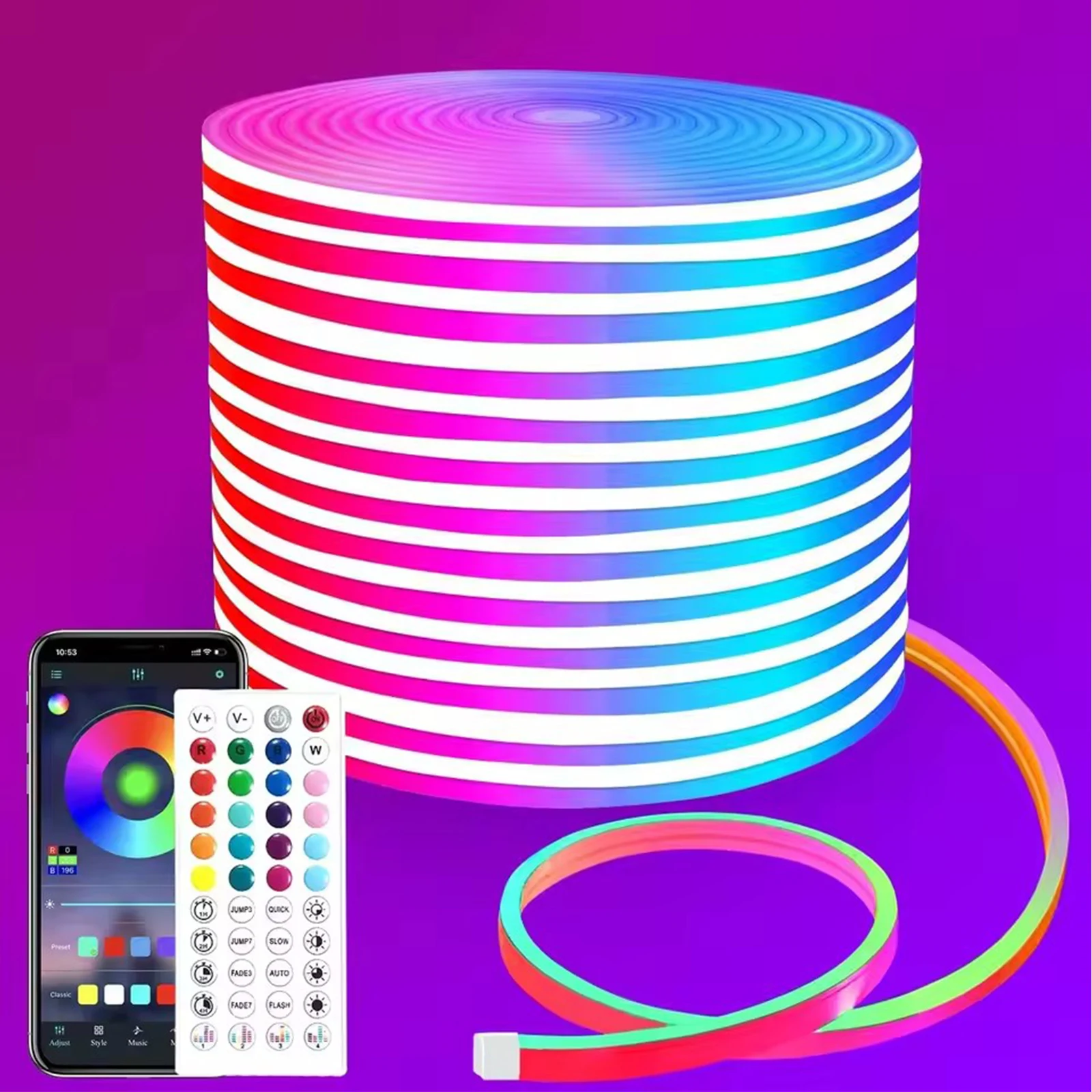 RGB Rope Light APP Remote Silicone Neon Tape Light Color Changing Rope Light for Bedroom Living Room Gameroom