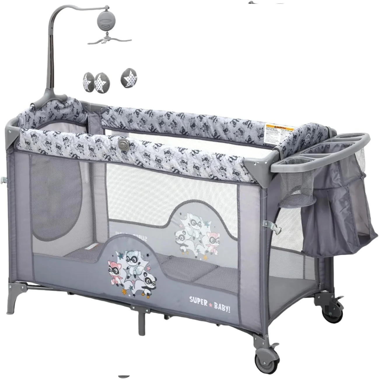 4 in 1 Baby Bassinet, Pack and Play Bedside Crib Sleeper with Changing Table, Locking Wheels, Toy Bar for Newborn to Toddlers