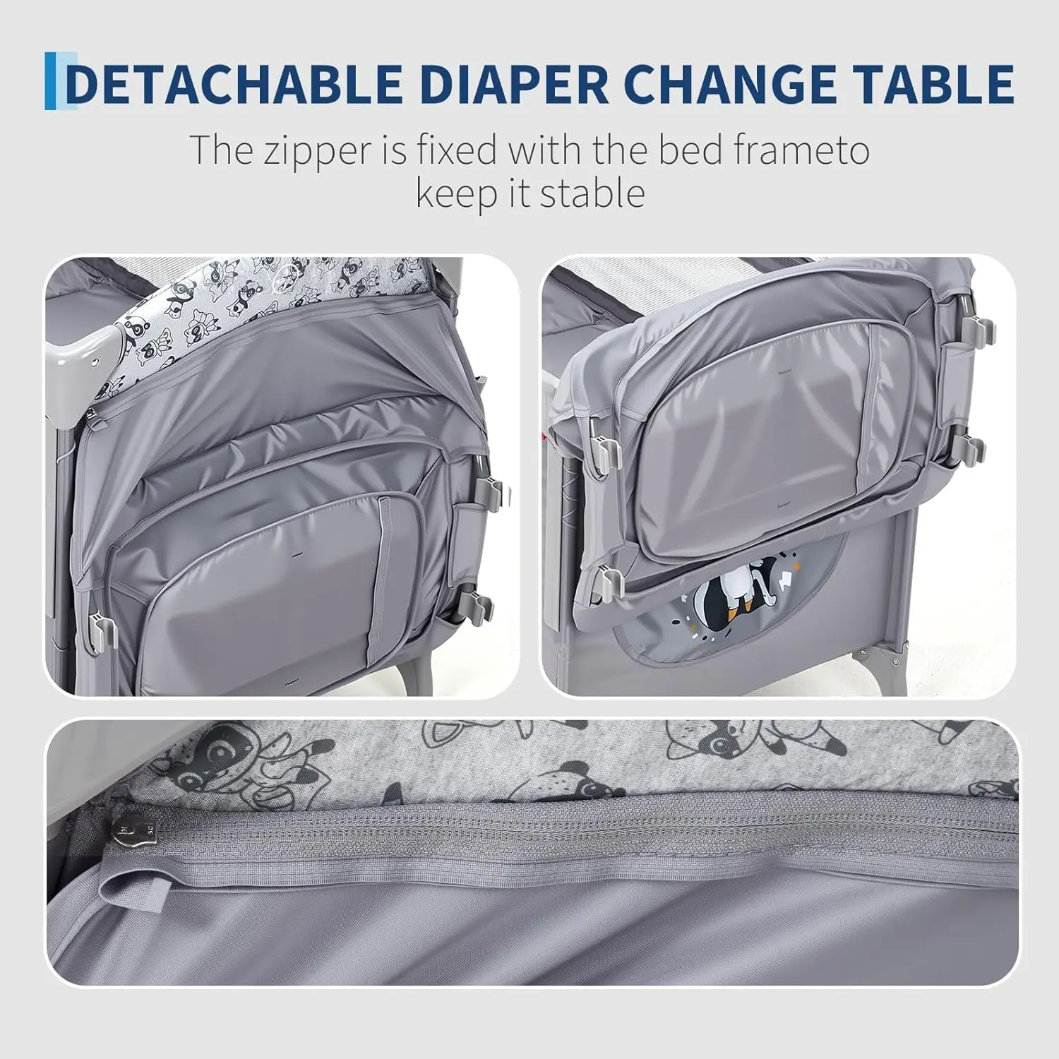 4 in 1 Baby Bassinet, Pack and Play Bedside Crib Sleeper with Changing Table, Locking Wheels, Toy Bar for Newborn to Toddlers