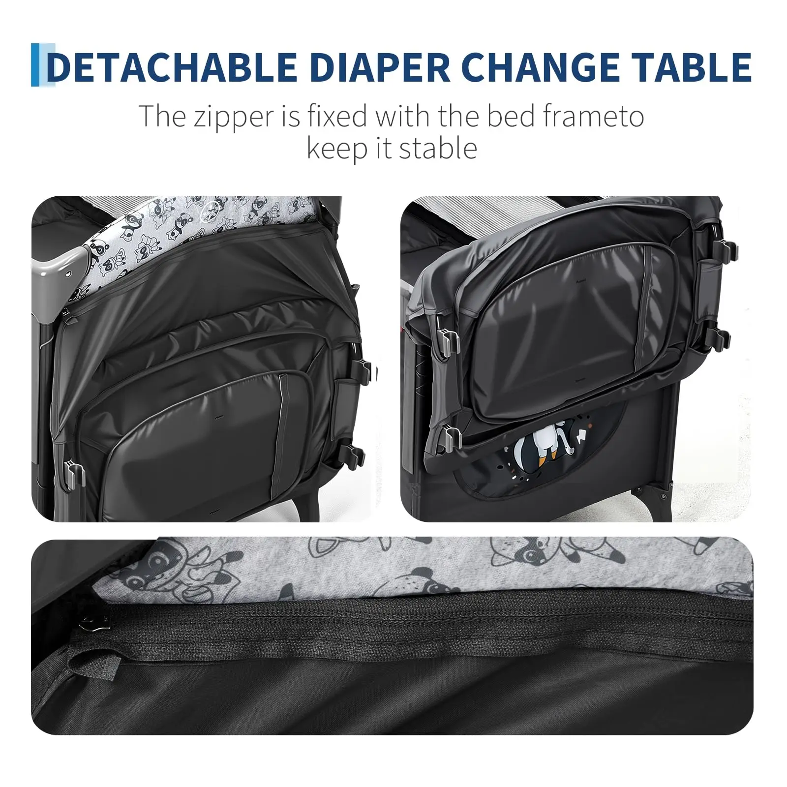 4 in 1 Baby Bassinet, Pack and Play Bedside Crib Sleeper with Changing Table, Locking Wheels, Toy Bar for Newborn to Toddlers