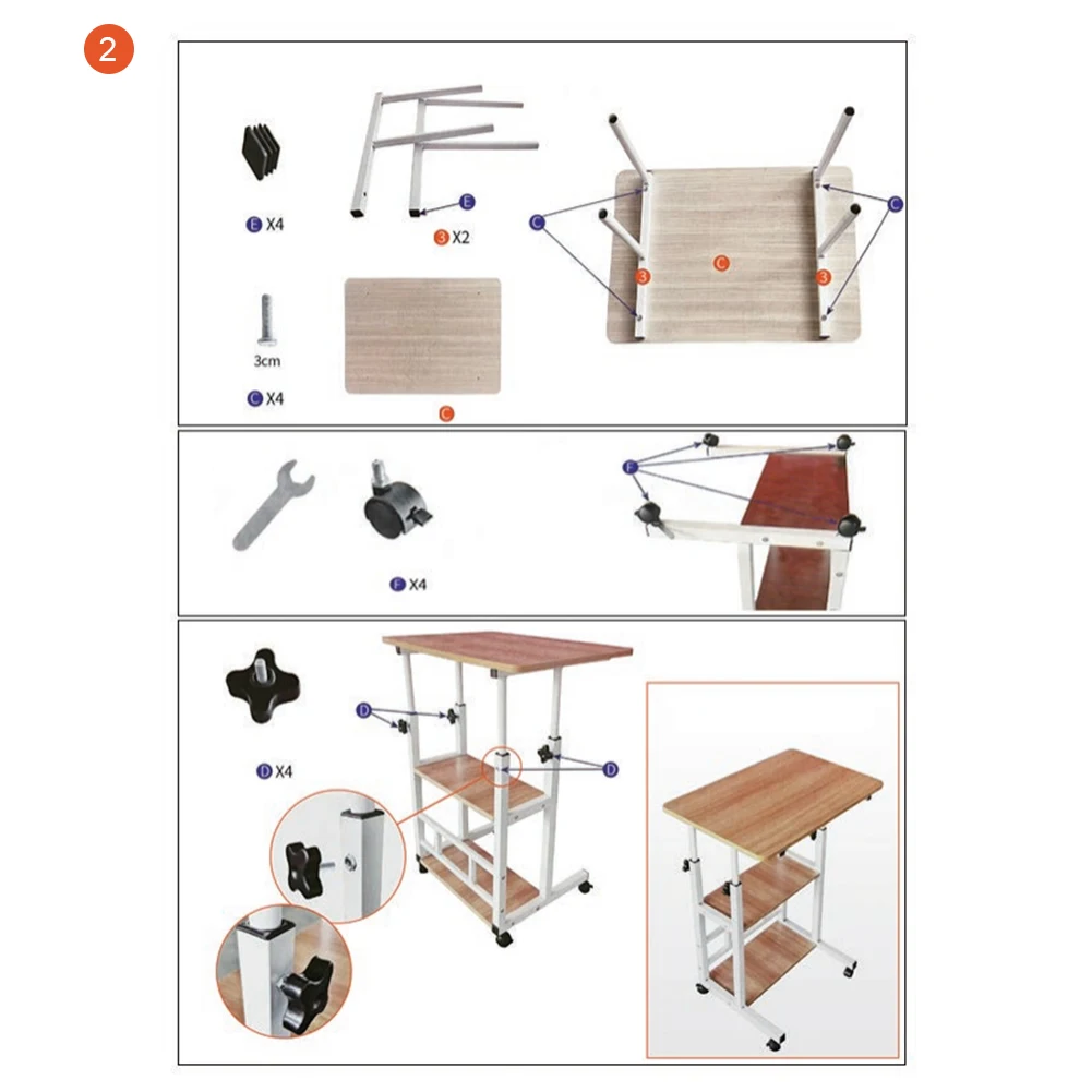 Adjustable Bedside Laptop Desk Multi-Layer Storage Height Adjustable Table with High-Gloss Wood Panel Metal Frame for Home Offic