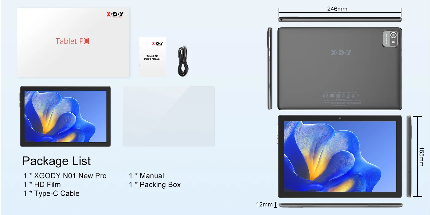 XGODY N01 10.1 Inch 8GB+64GB Android 15 Tablet With Keyboard and Case 2MP+8MP Camera 6000mah High-Performance Tablet Penta-Core
