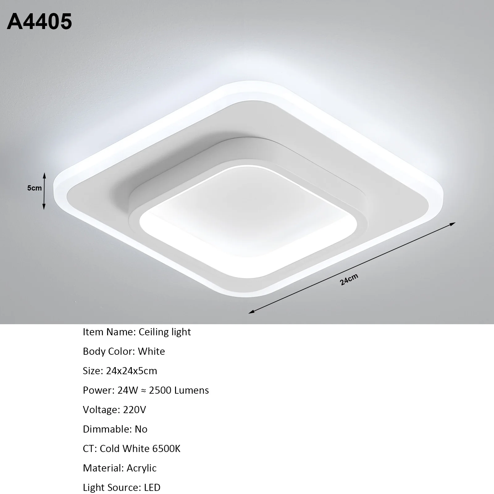 Modern LED Ceiling Light, Acrylic Square Ceiling Lamp Warm White 3500K for Hallway Office Bedroom Kitchen Living Room [Energy E]