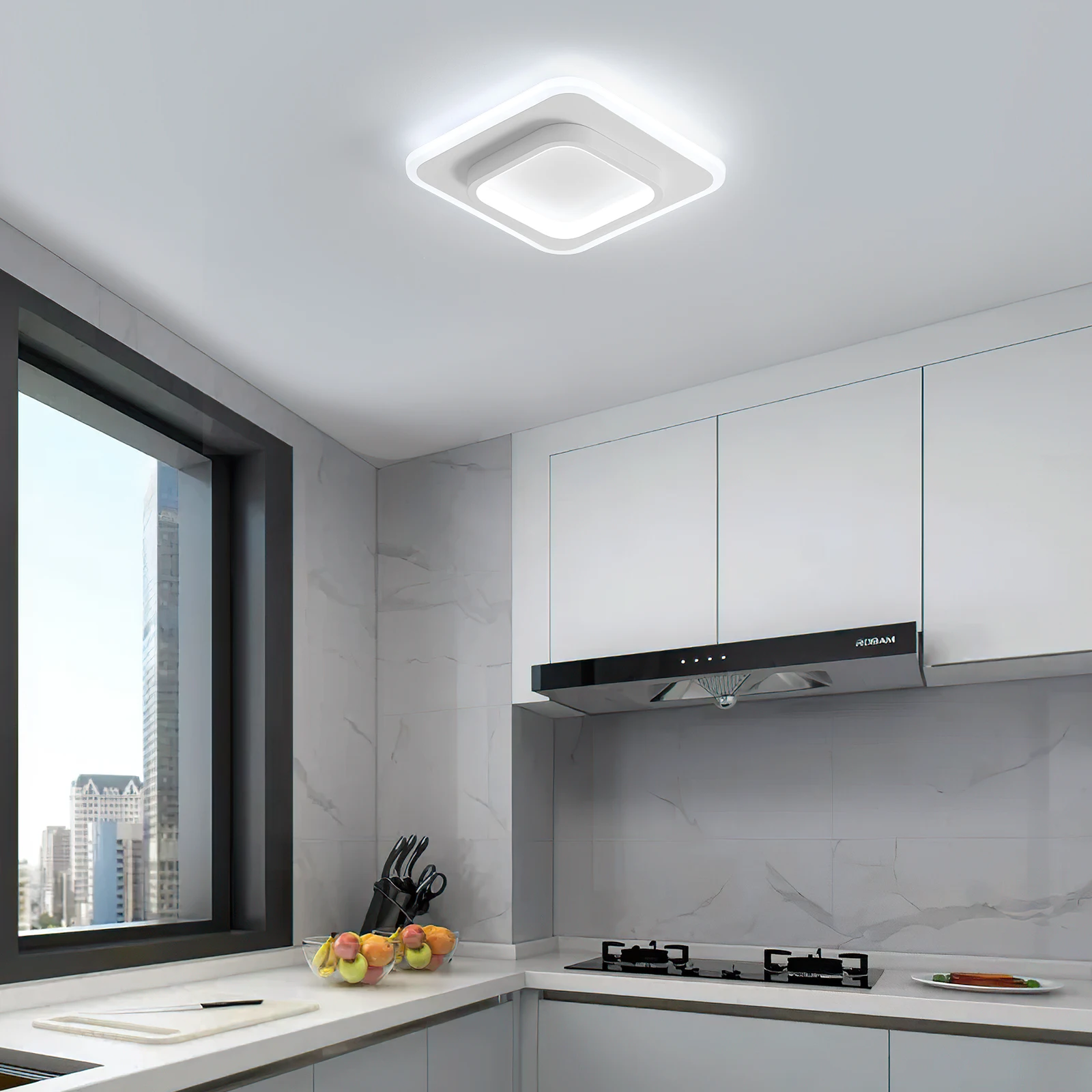 Modern LED Ceiling Light, Acrylic Square Ceiling Lamp Warm White 3500K for Hallway Office Bedroom Kitchen Living Room [Energy E]
