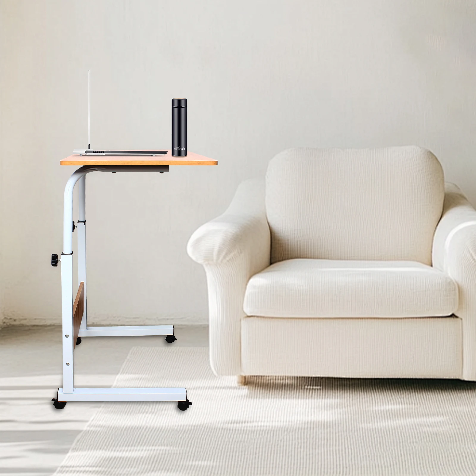 Rolling Laptop Desk With Adjustable Height Mobile Side Table with Universal Lockable Wheels For Bed, Couch, Sofa