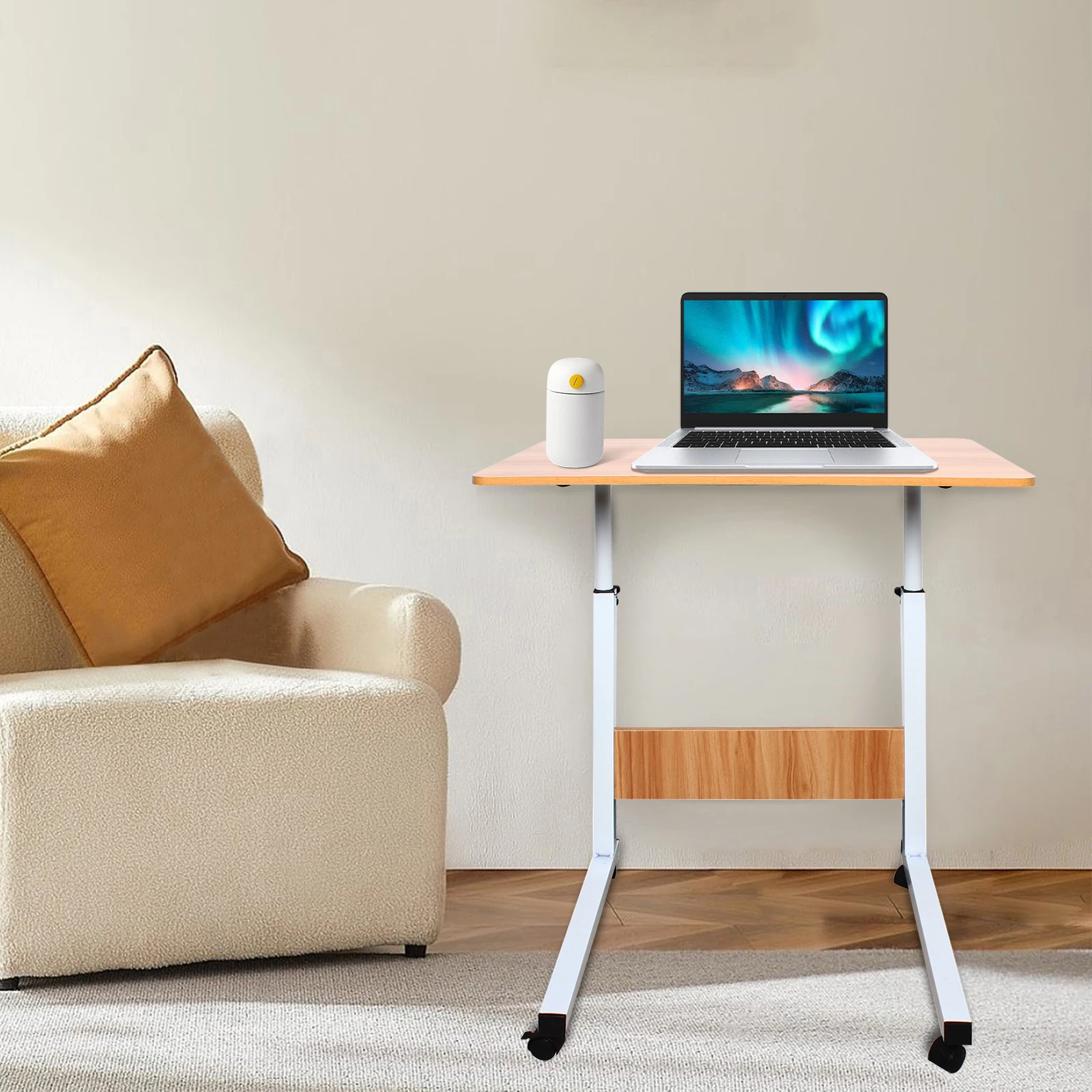 Rolling Laptop Desk With Adjustable Height Mobile Side Table with Universal Lockable Wheels For Bed, Couch, Sofa
