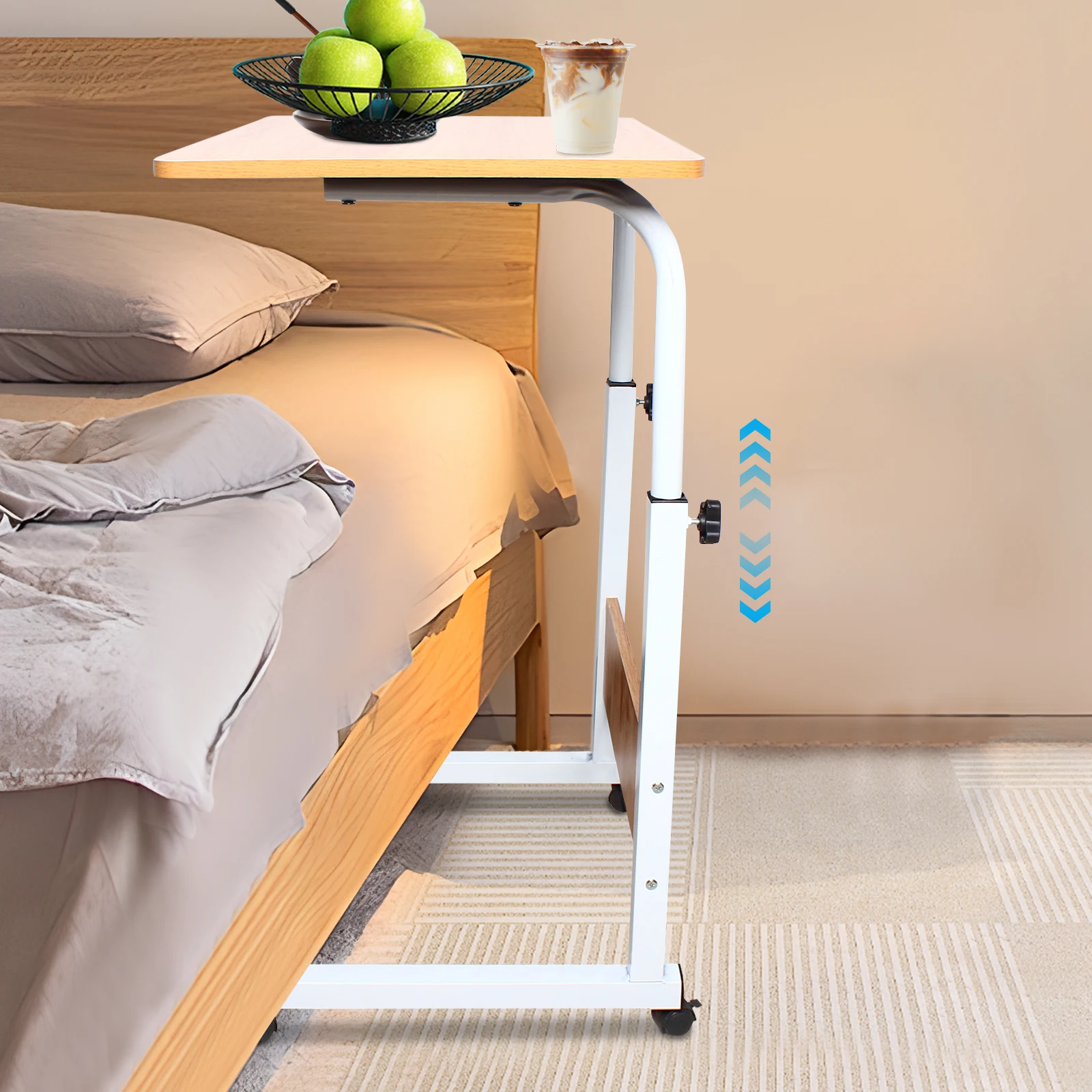 Rolling Laptop Desk With Adjustable Height Mobile Side Table with Universal Lockable Wheels For Bed, Couch, Sofa