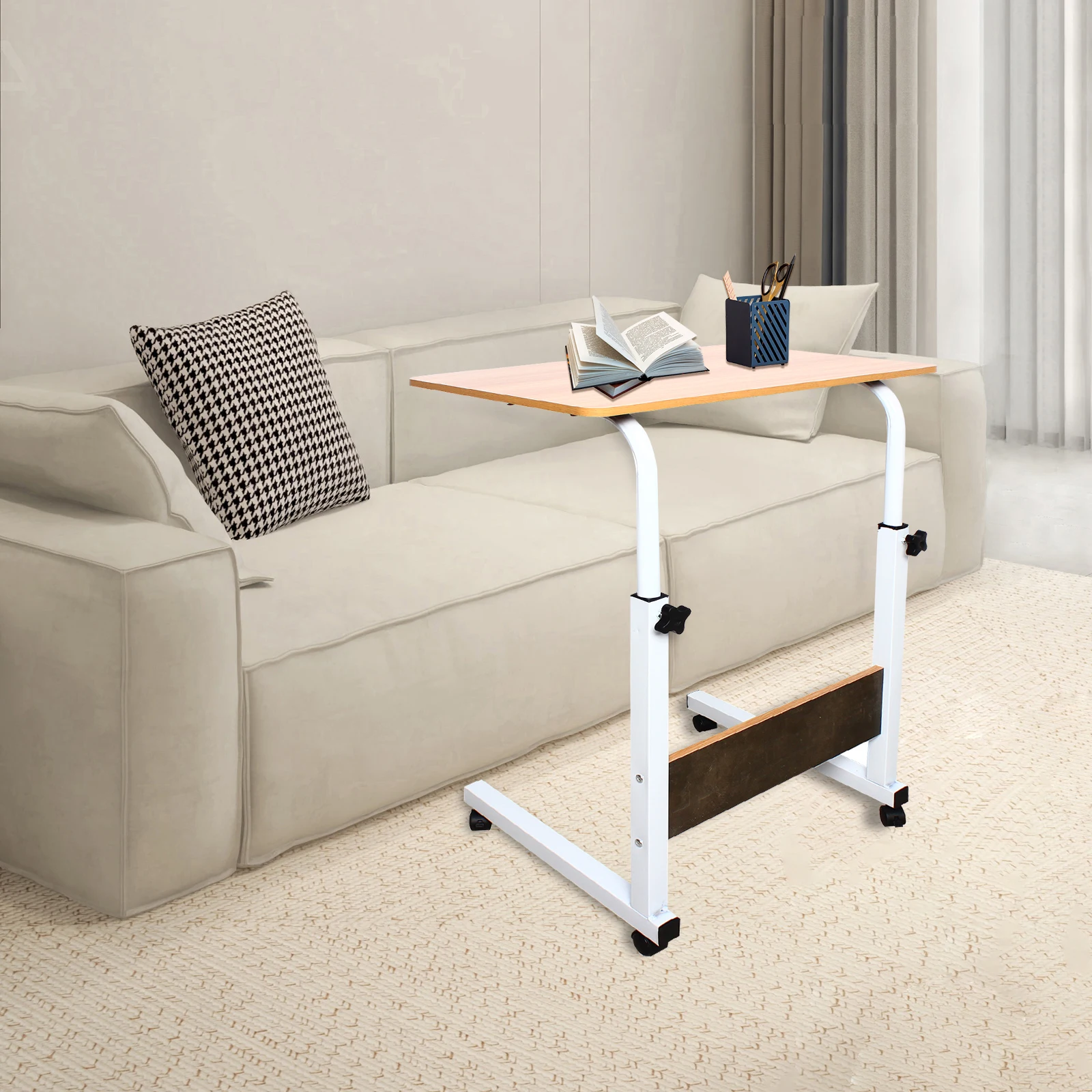Rolling Laptop Desk With Adjustable Height Mobile Side Table with Universal Lockable Wheels For Bed, Couch, Sofa