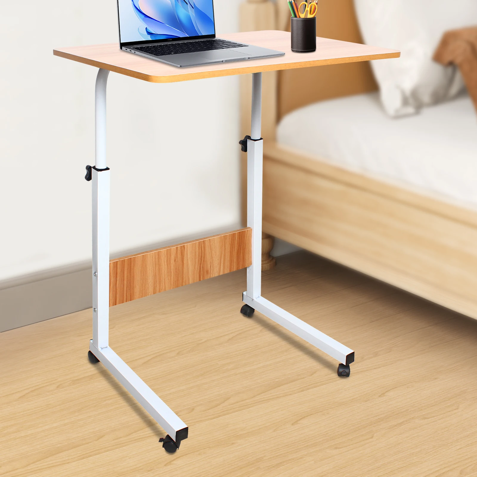 Rolling Laptop Desk With Adjustable Height Mobile Side Table with Universal Lockable Wheels For Bed, Couch, Sofa