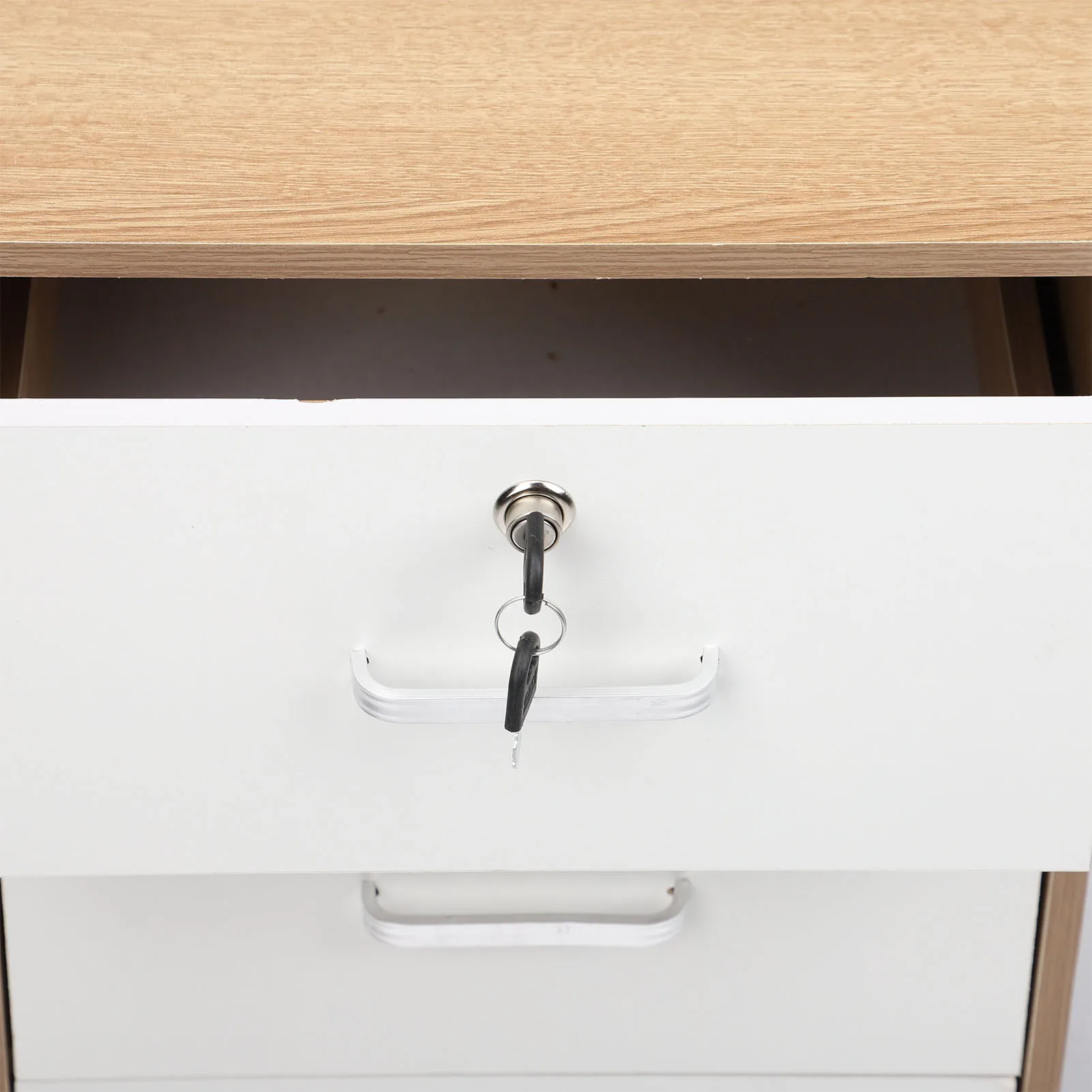 Bedside Storage Cabinet with Lock Removable Wheels Artificial Wood Bedroom End Table Drawer Cabinet for File Document Clothing
