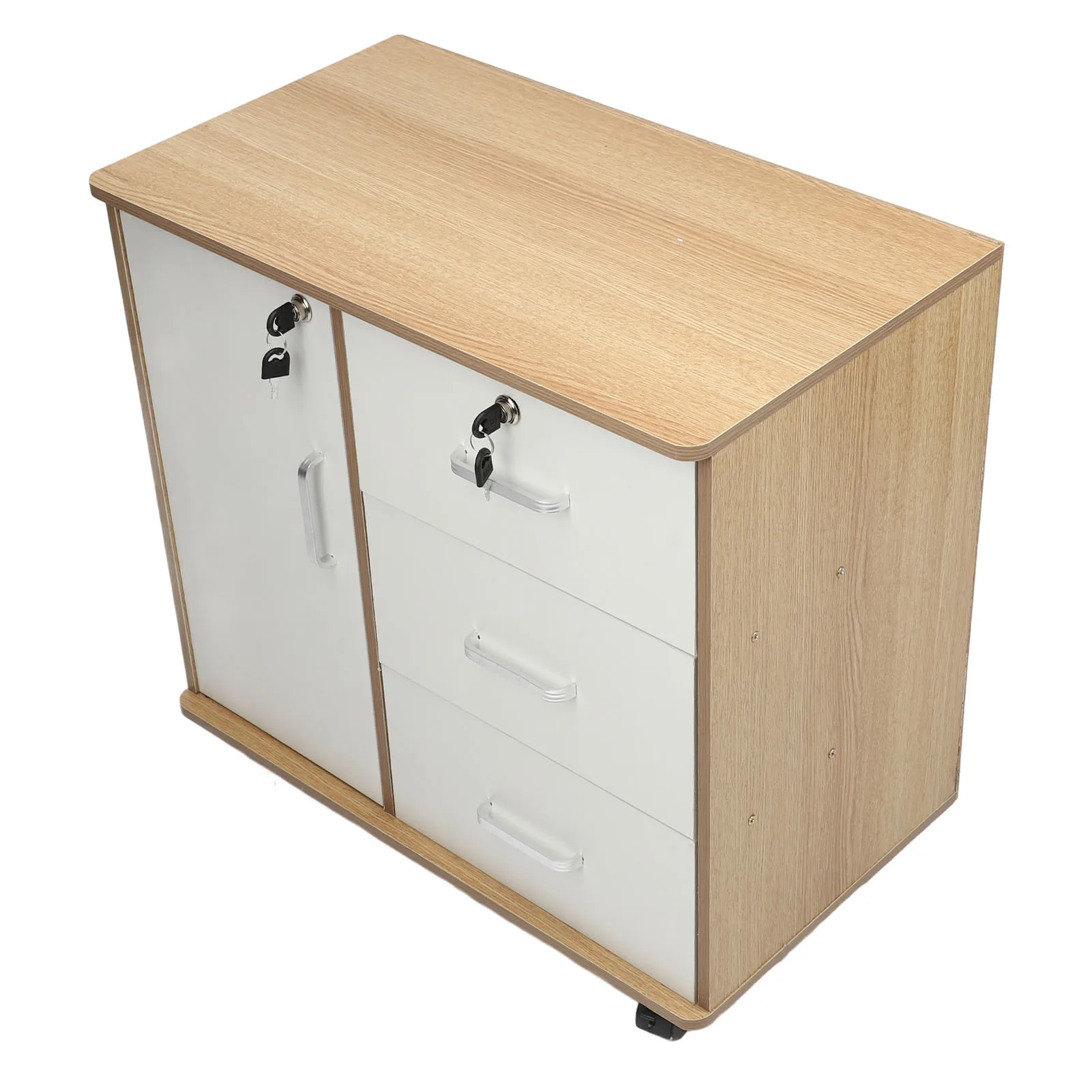 Bedside Storage Cabinet with Lock Removable Wheels Artificial Wood Bedroom End Table Drawer Cabinet for File Document Clothing
