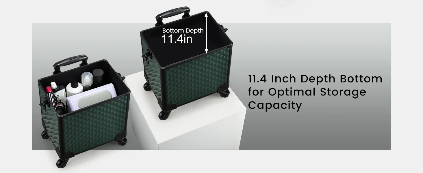 Rolling Cosmetology Case Makeup Train Case on Wheels 4 in 1 Cosmetic Box Makeup Travel Case with Key Storage Traveling Cart