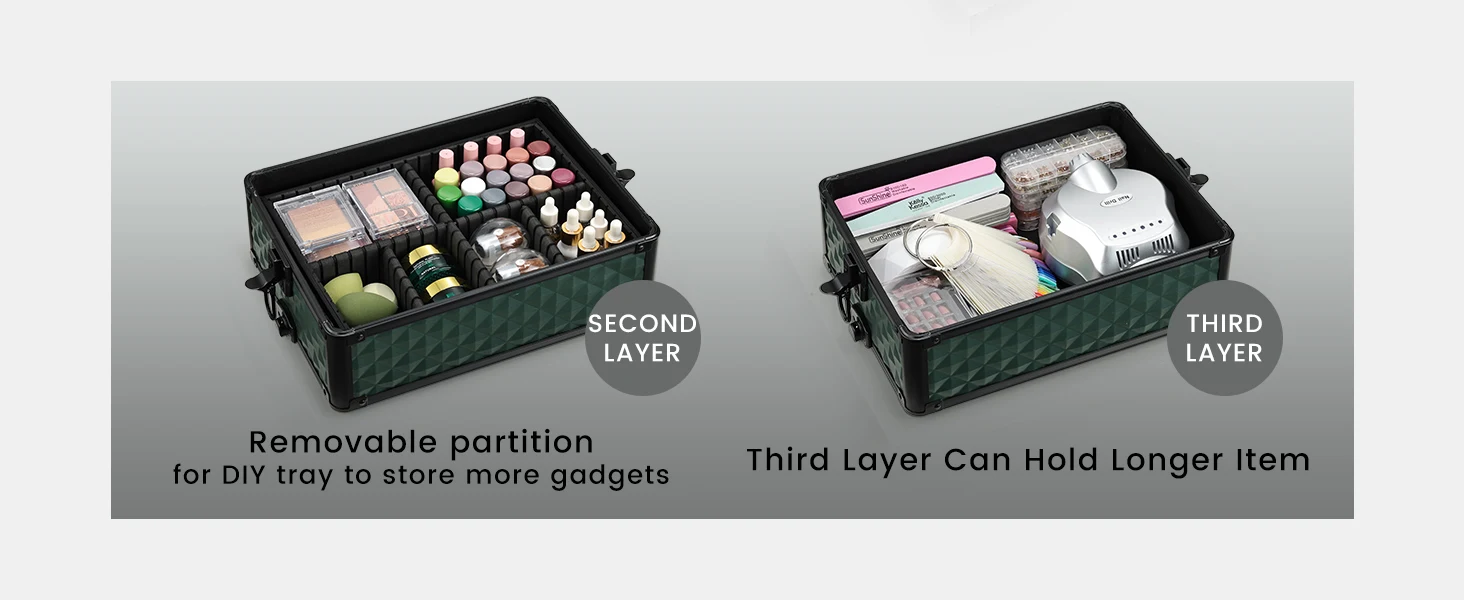 Rolling Cosmetology Case Makeup Train Case on Wheels 4 in 1 Cosmetic Box Makeup Travel Case with Key Storage Traveling Cart