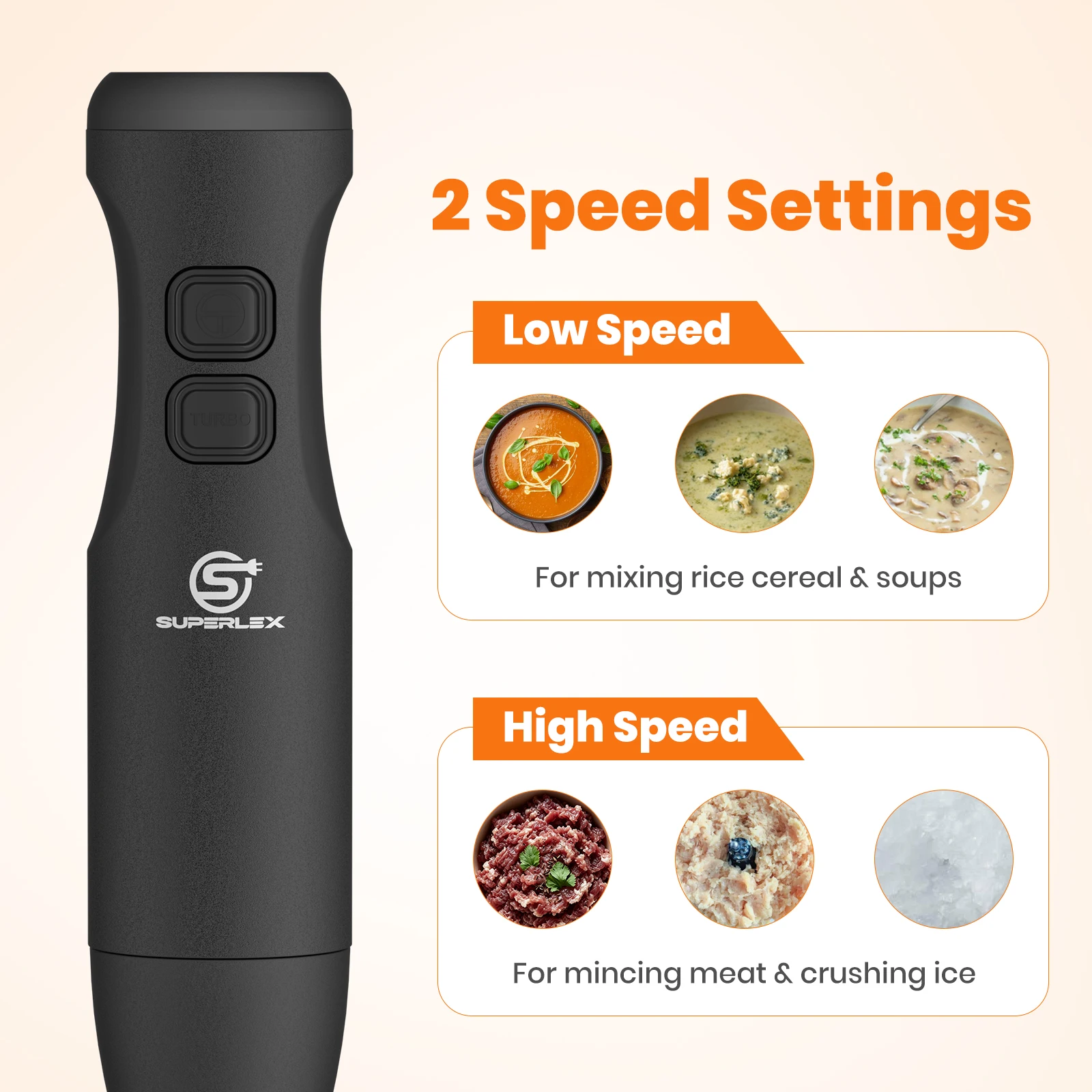 SUPERLEX 350W Stick Blender Electric Immersion Hand Blender, 2 Speed Control Stainless Steel Blending Shaft, Detachable Design for Soups, Smoothies, Sauces and Homemade Baby Food