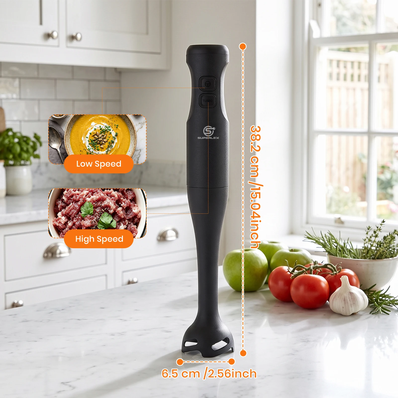 SUPERLEX 350W Stick Blender Electric Immersion Hand Blender, 2 Speed Control Stainless Steel Blending Shaft, Detachable Design for Soups, Smoothies, Sauces and Homemade Baby Food