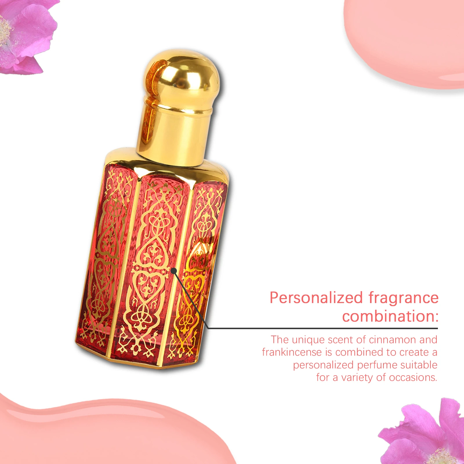 Roxelis 12ml Arab Perfume Rose Elegant Fragrance Arab Dubai Style Lasting Pheromone Dating Scent Attract Charming Rose Perfume