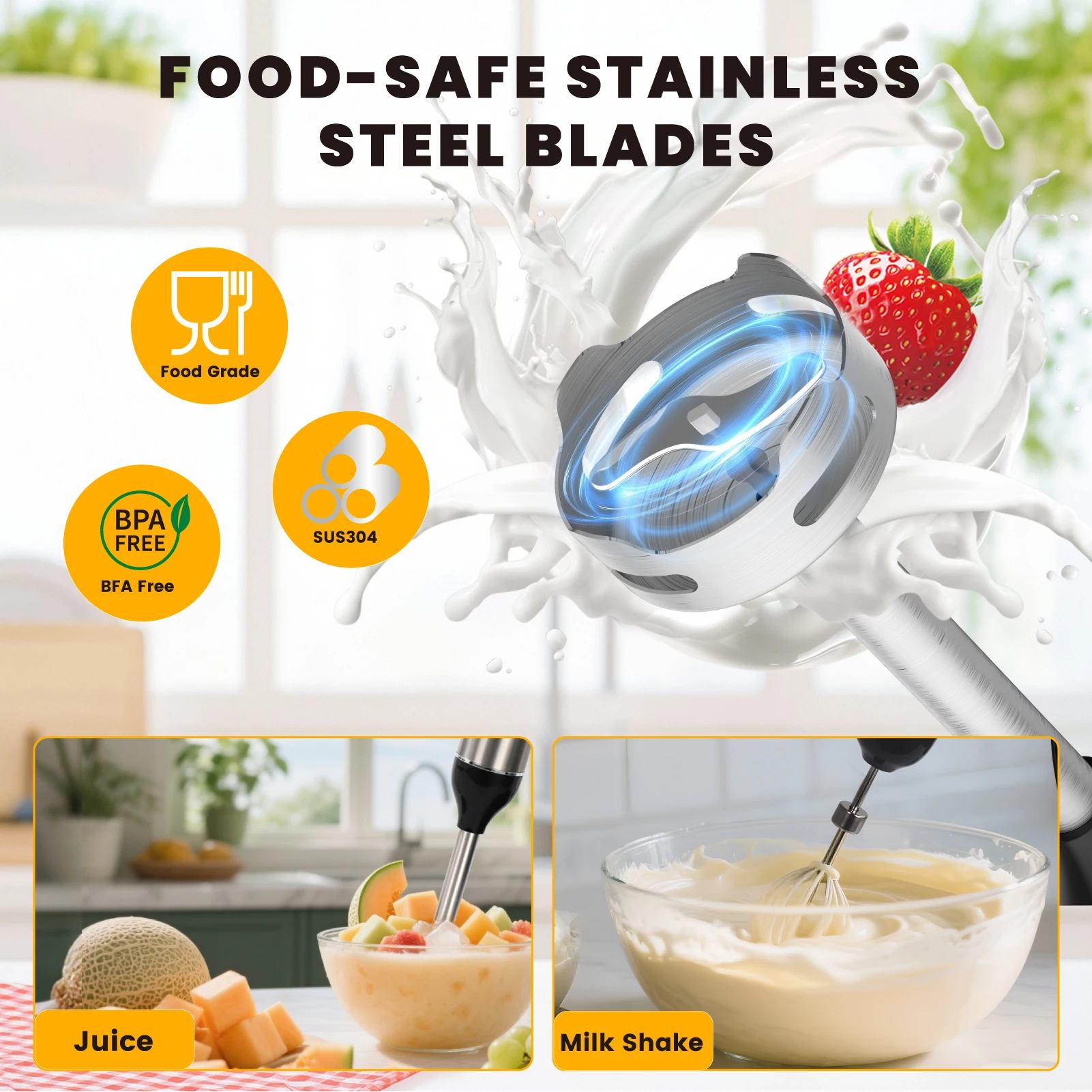 SUPERLEX 3 in 1 Immersion Hand Blender 600W Power Hand Stick Blender Mixer Vegetable Meat Grinder with 304 Stainless Steel Blade