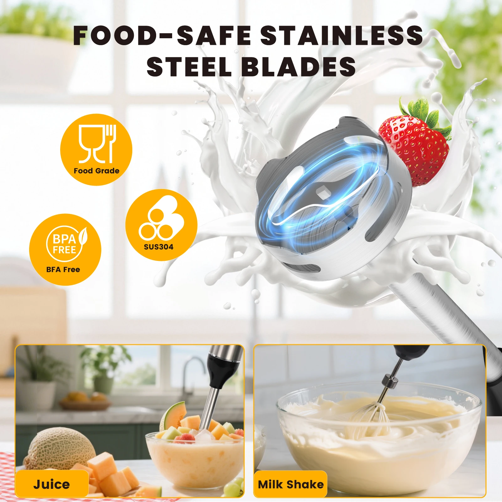 SUPERLEX 3 in 1 Immersion Hand Blender 600W Power Hand Stick Blender Mixer Vegetable Meat Grinder with 304 Stainless Steel Blade