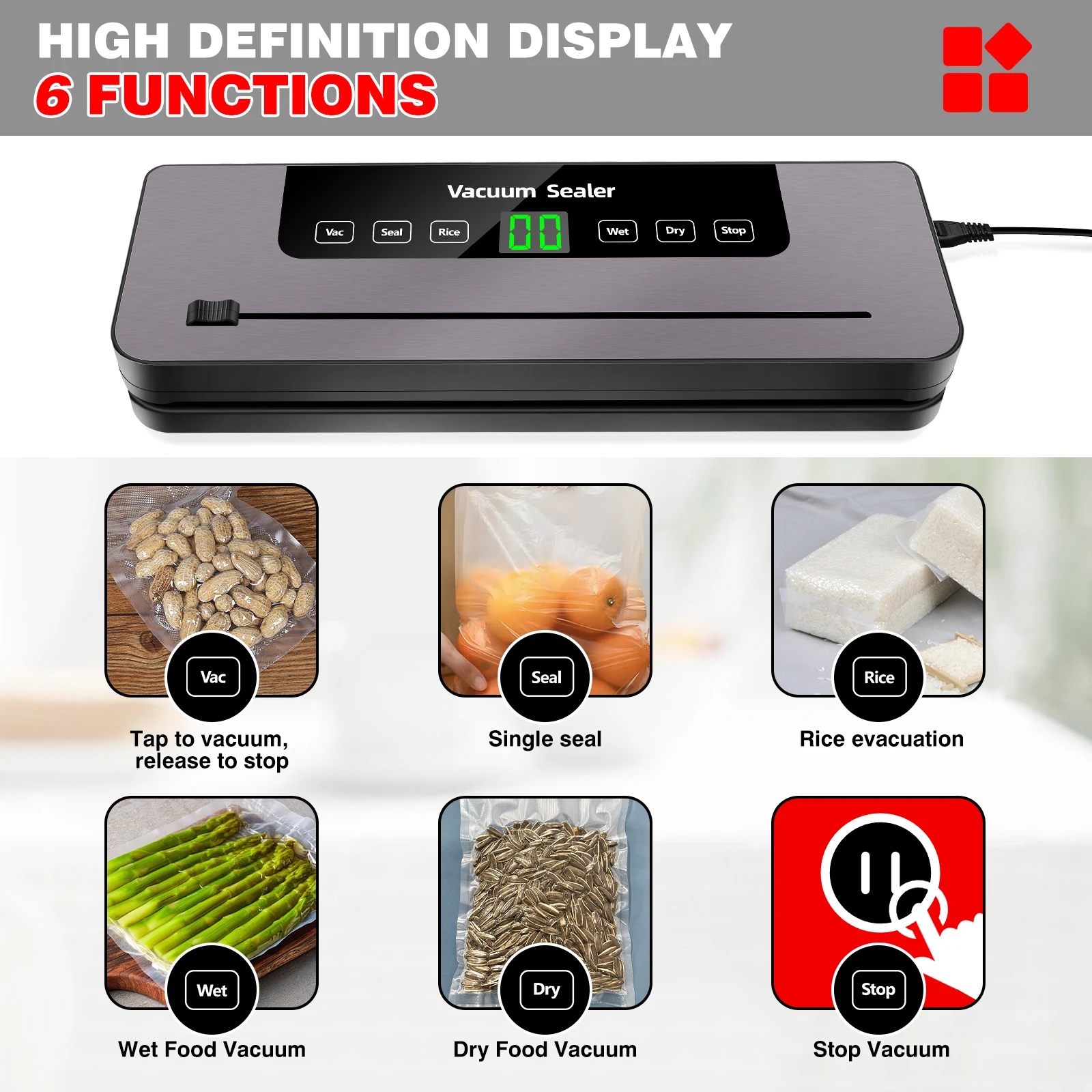 BRIEFNESS 6-in-1 Automatic Vacuum Sealer with Cutter, 6 Modes & 10 Bags for Meat, Vegetables, Snacks, Dry/Wet Food Preservation