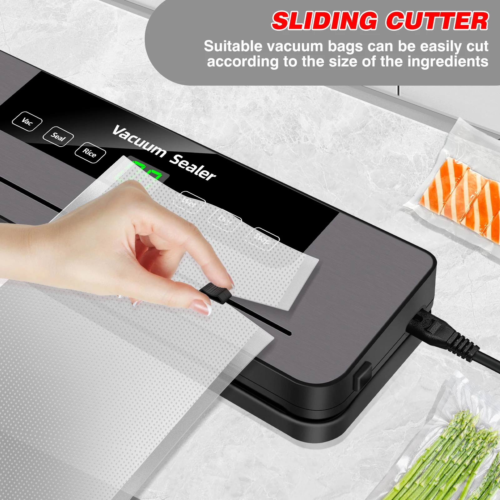 BRIEFNESS 6-in-1 Automatic Vacuum Sealer with Cutter, 6 Modes & 10 Bags for Meat, Vegetables, Snacks, Dry/Wet Food Preservation