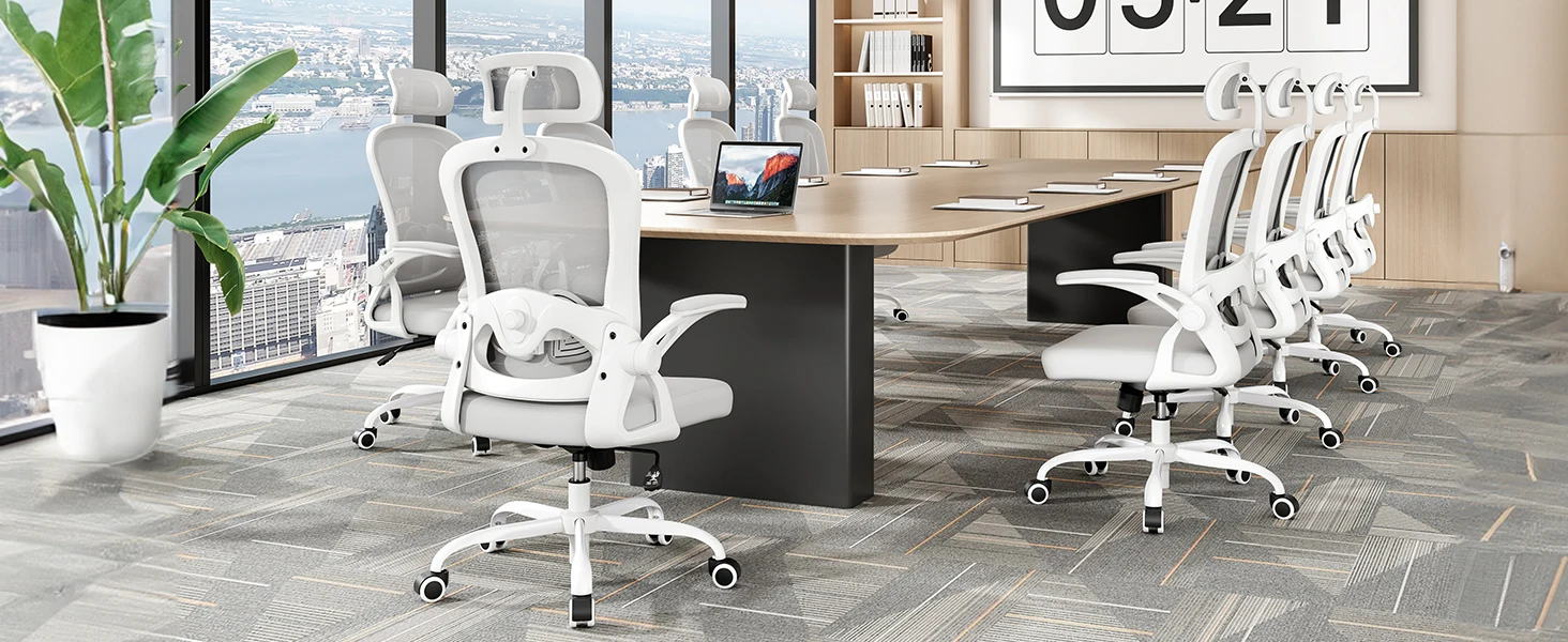 Farini Ergonomic Office Chair with Adjustable Lumbar Support & Headrest, High Back Executive Chair with Flip-Up Arms