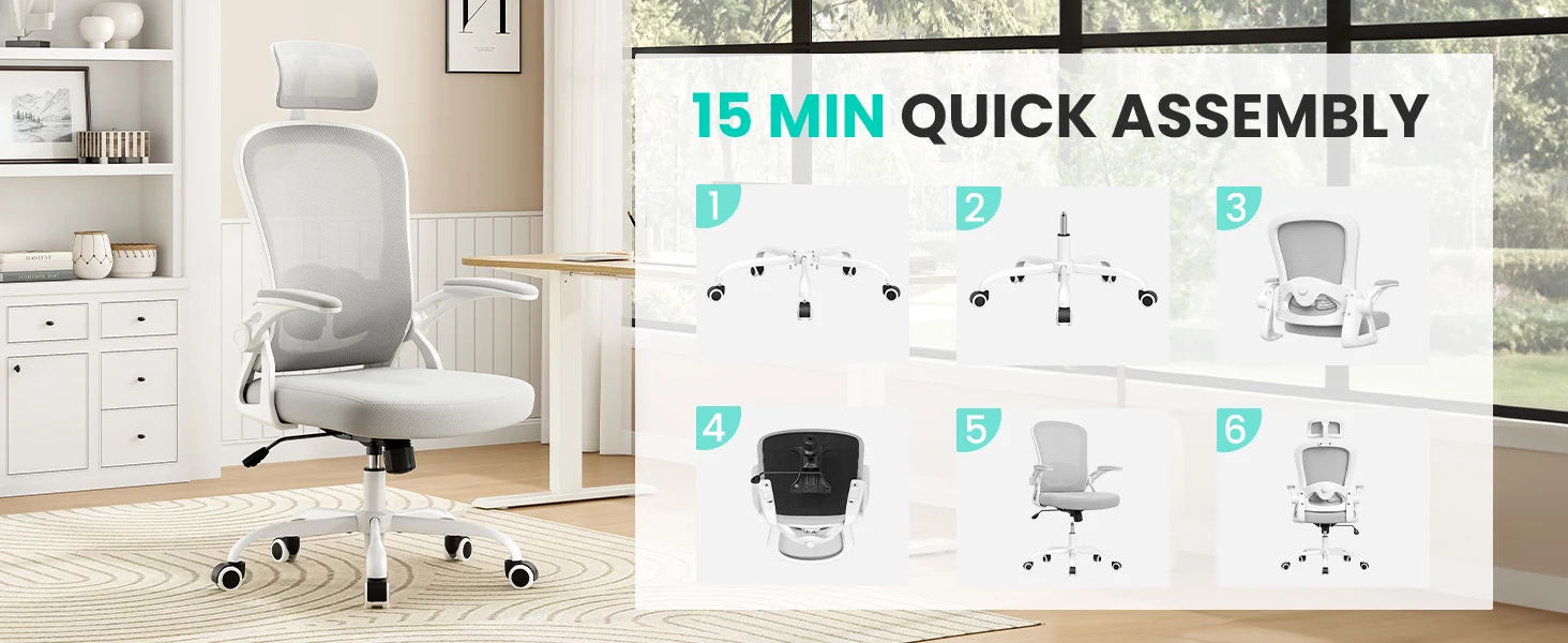 Farini Ergonomic Office Chair with Adjustable Lumbar Support & Headrest, High Back Executive Chair with Flip-Up Arms