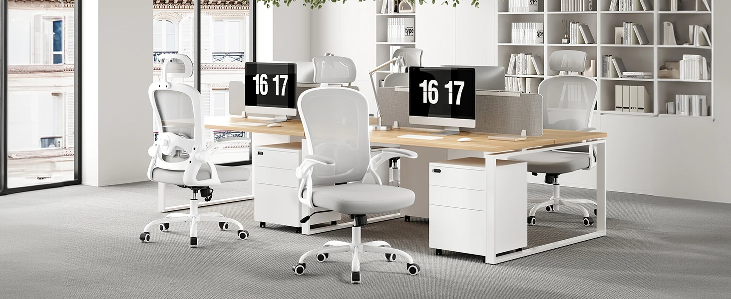 Farini Ergonomic Office Chair with Adjustable Lumbar Support & Headrest, High Back Executive Chair with Flip-Up Arms