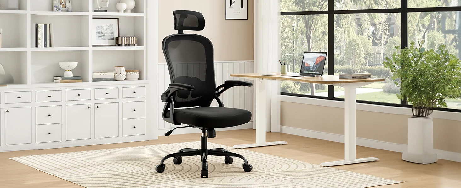 Farini Ergonomic Office Chair with Adjustable Lumbar Support & Headrest, High Back Executive Chair with Flip-Up Arms
