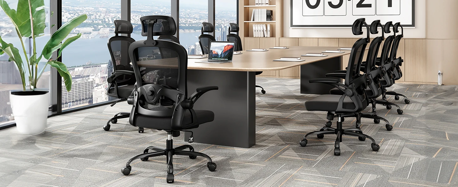Farini Ergonomic Office Chair with Adjustable Lumbar Support & Headrest, High Back Executive Chair with Flip-Up Arms