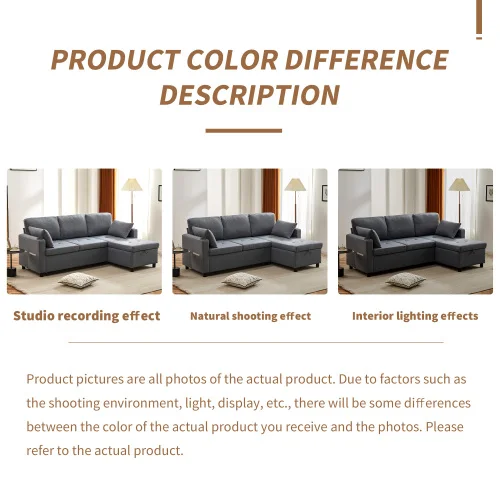 Sofa Bed,L-Shaped Corner Sofa,3 Seater Pull out Sofa with Storage,Convertible Settee Sectional Sofa for Living Room,Office,Grey