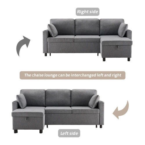 Sofa Bed,L-Shaped Corner Sofa,3 Seater Pull out Sofa with Storage,Convertible Settee Sectional Sofa for Living Room,Office,Grey