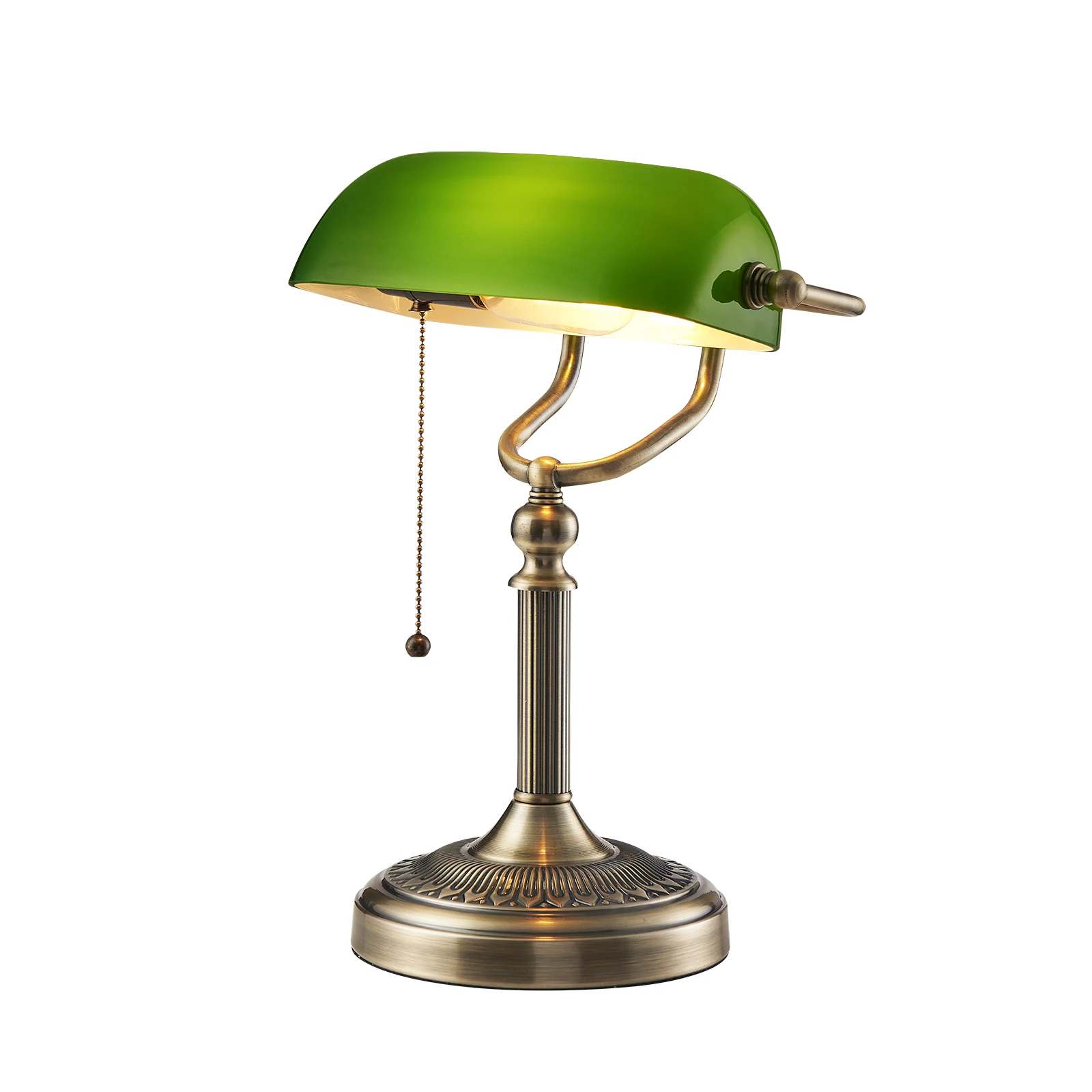 Green Glass Lamp Shade Desk Lamp Banker Lamp Pull Chain Switch Table Lamp Classic Table Lamp