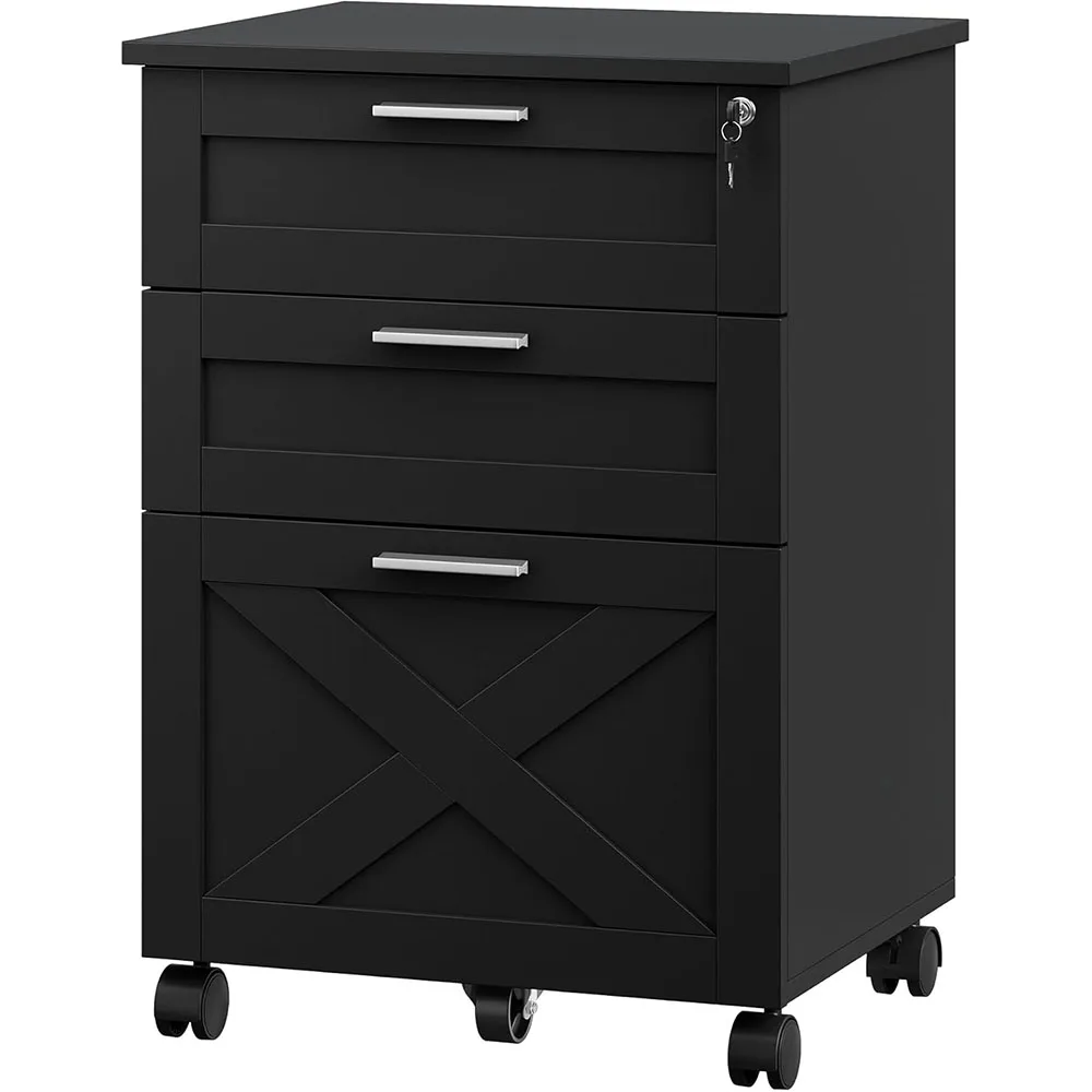 3-Drawer Rolling File Cabinet with Lock - Wooden Mobile Filing Cabinet for Home Office, Under Desk Storage Organizer fits Letter