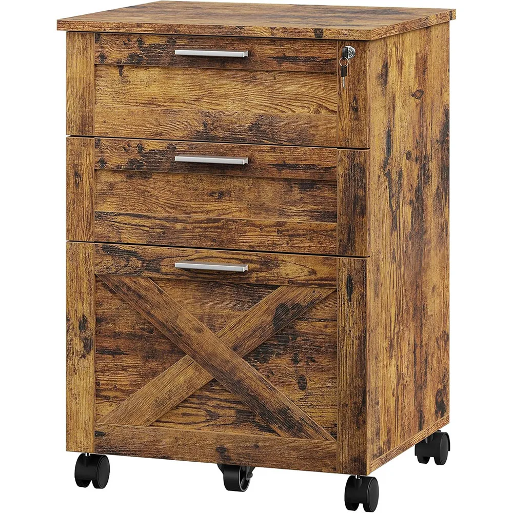 3-Drawer Rolling File Cabinet with Lock - Wooden Mobile Filing Cabinet for Home Office, Under Desk Storage Organizer fits Letter