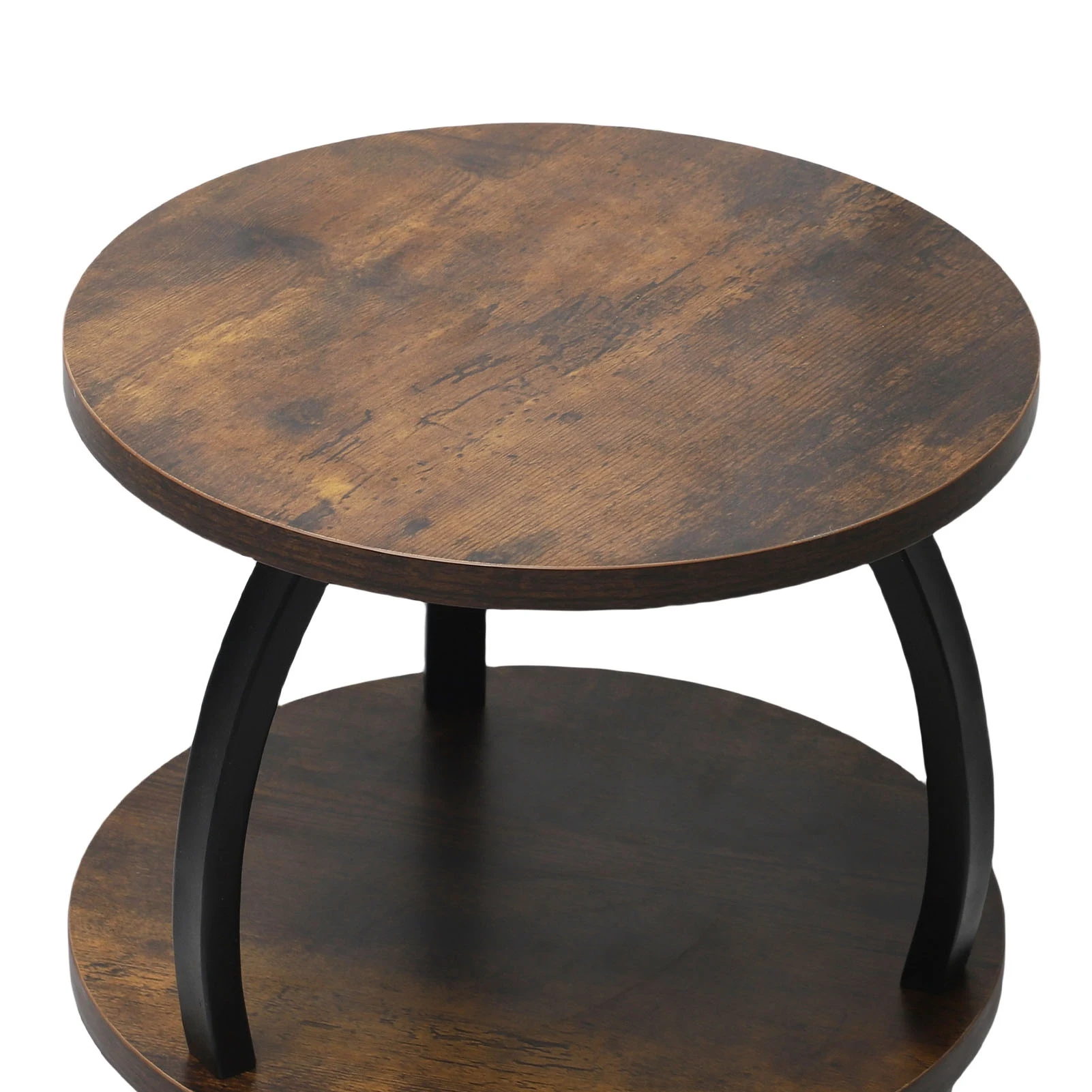 Round End Table Side Table 3 Tier MDF Metal Frame Rustic Accent Table Nightstand for Living Room Bedroom Couch