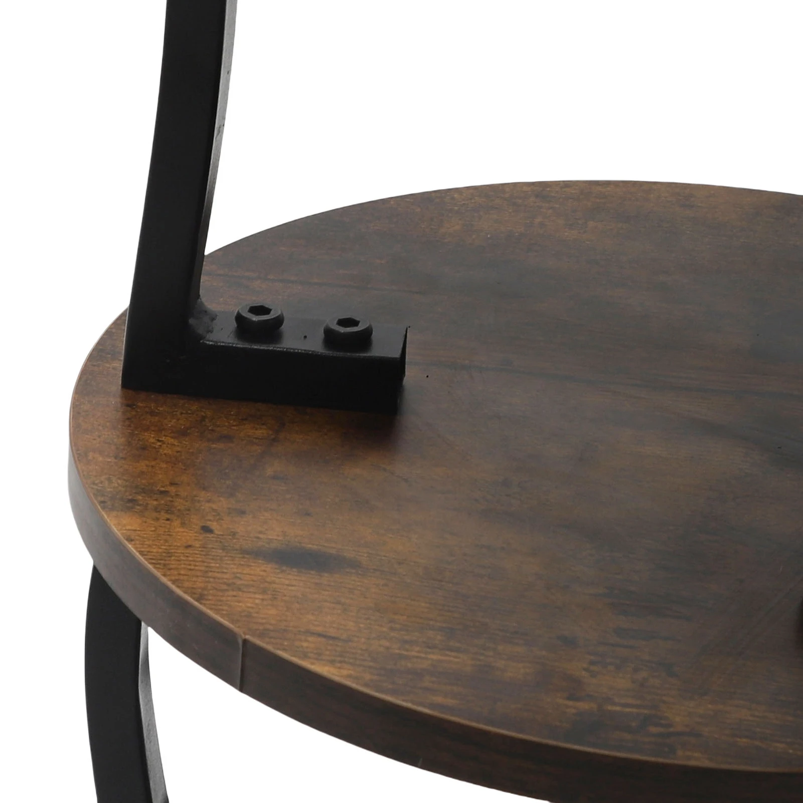 Round End Table Side Table 3 Tier MDF Metal Frame Rustic Accent Table Nightstand for Living Room Bedroom Couch